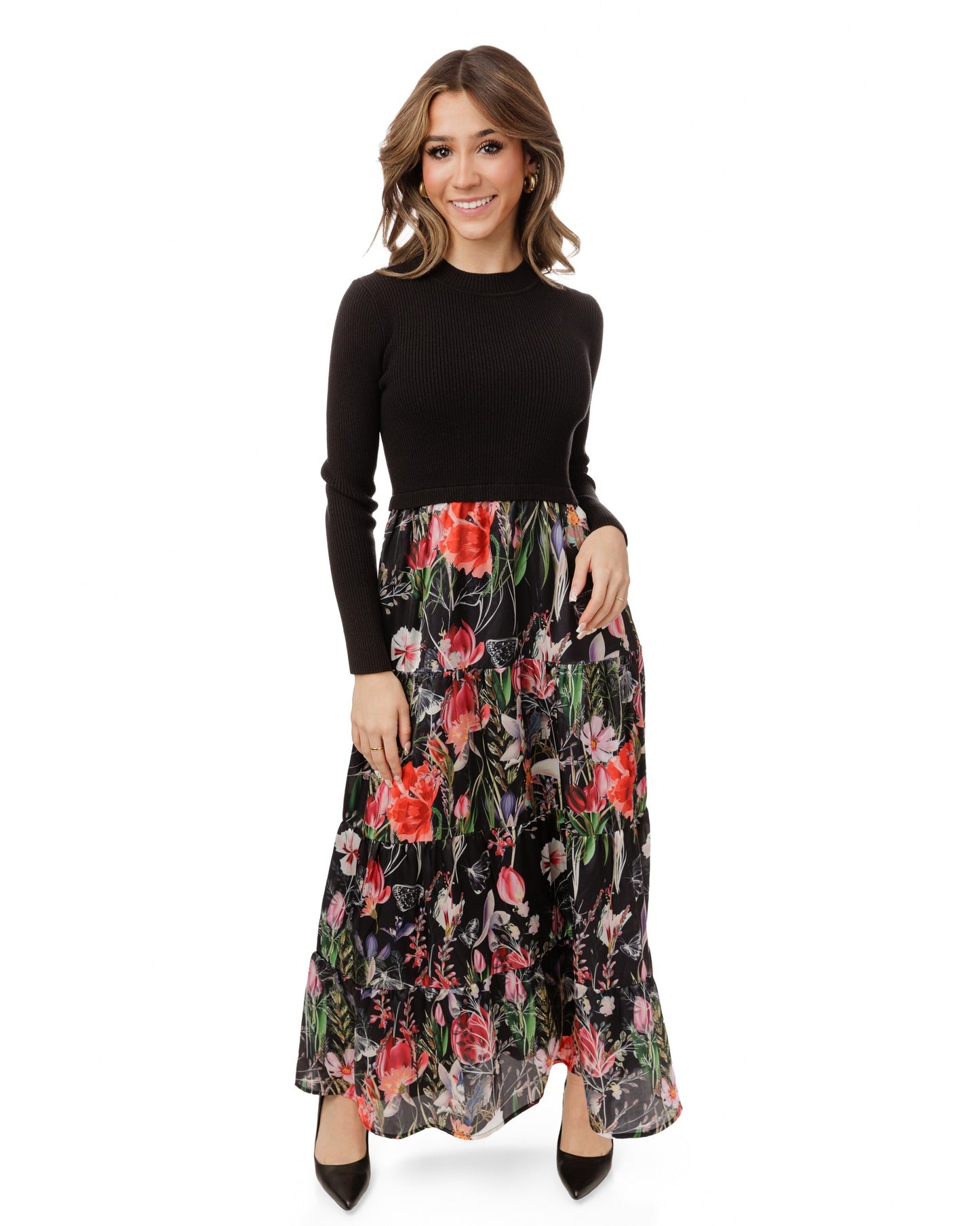 Multicolored Printed Dress With Attached Knit