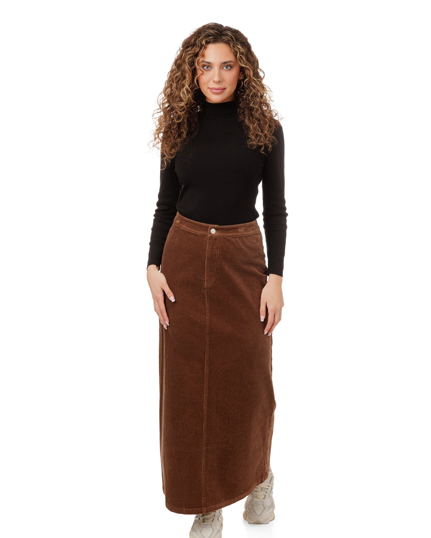 Brown Corduroy Skirt With Fly Front Zipper