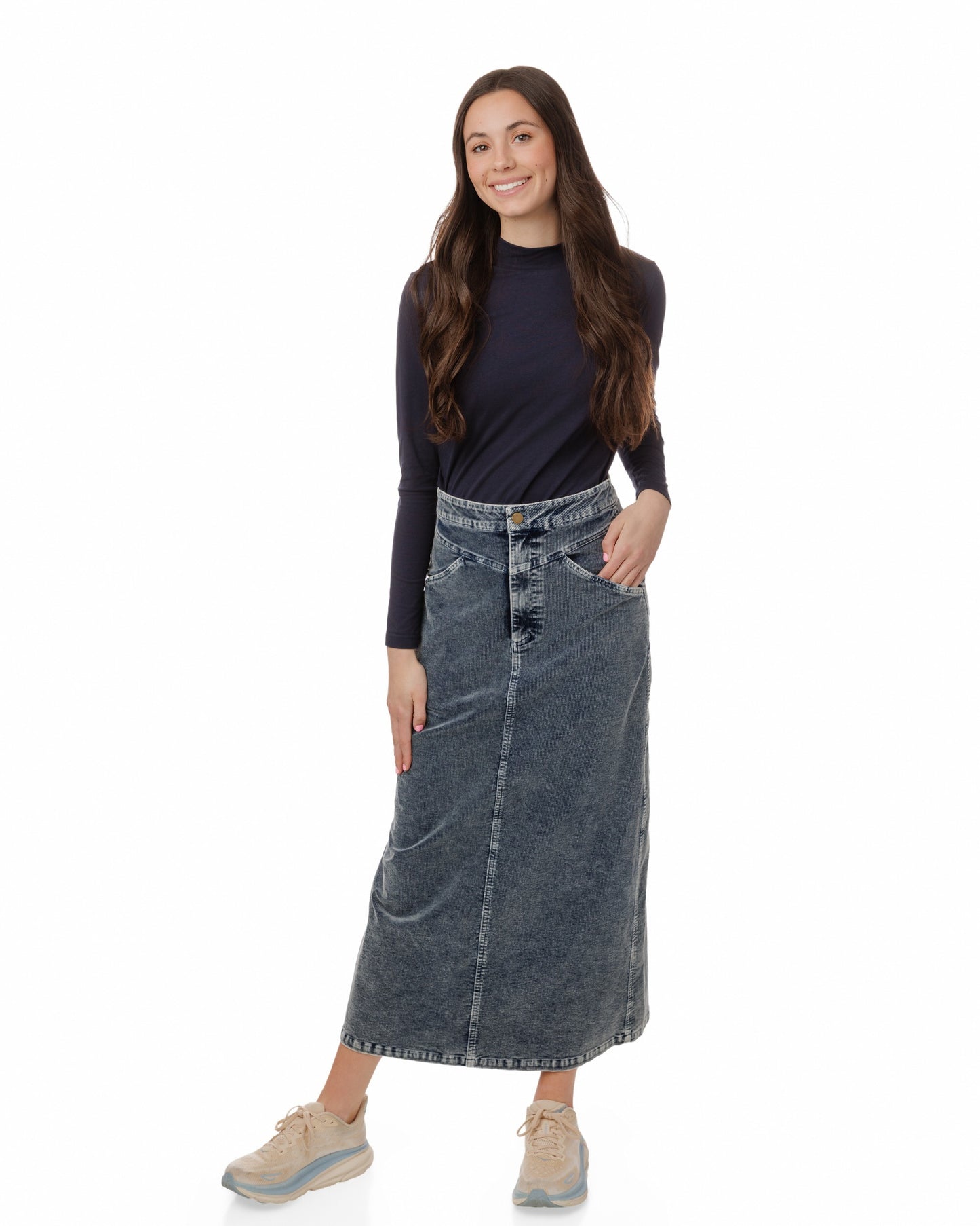 Denim Corduroy Midi Skirt - Light Blue