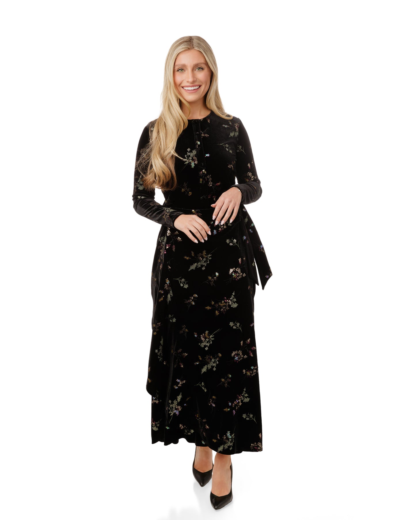 Black Velvet Multi Beaded Wrap Skirt