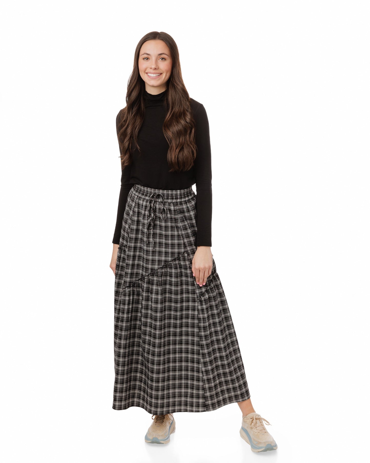 Plaid Skirt With Ruffle - Black