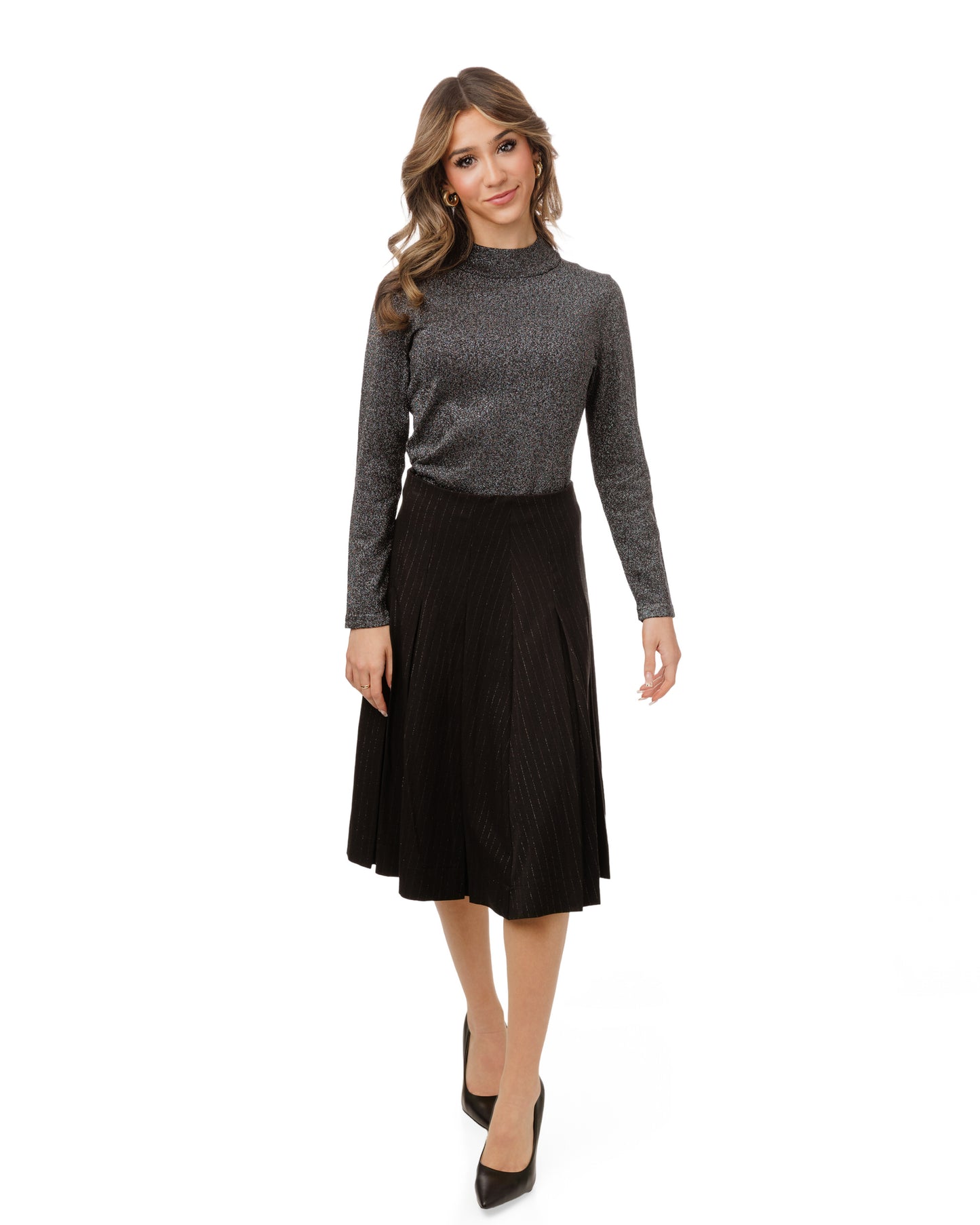 Metallic Silver Knit Turtleneck