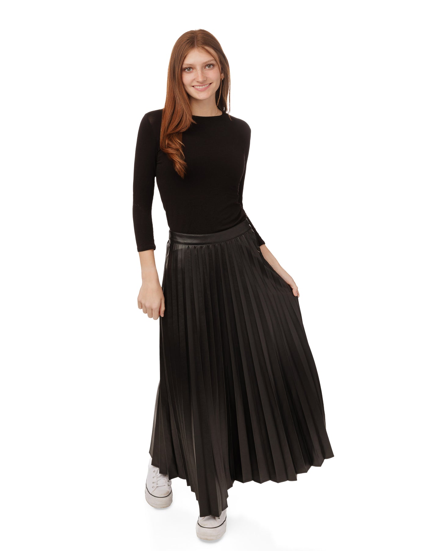 Pleated Leather Skirt - Black
