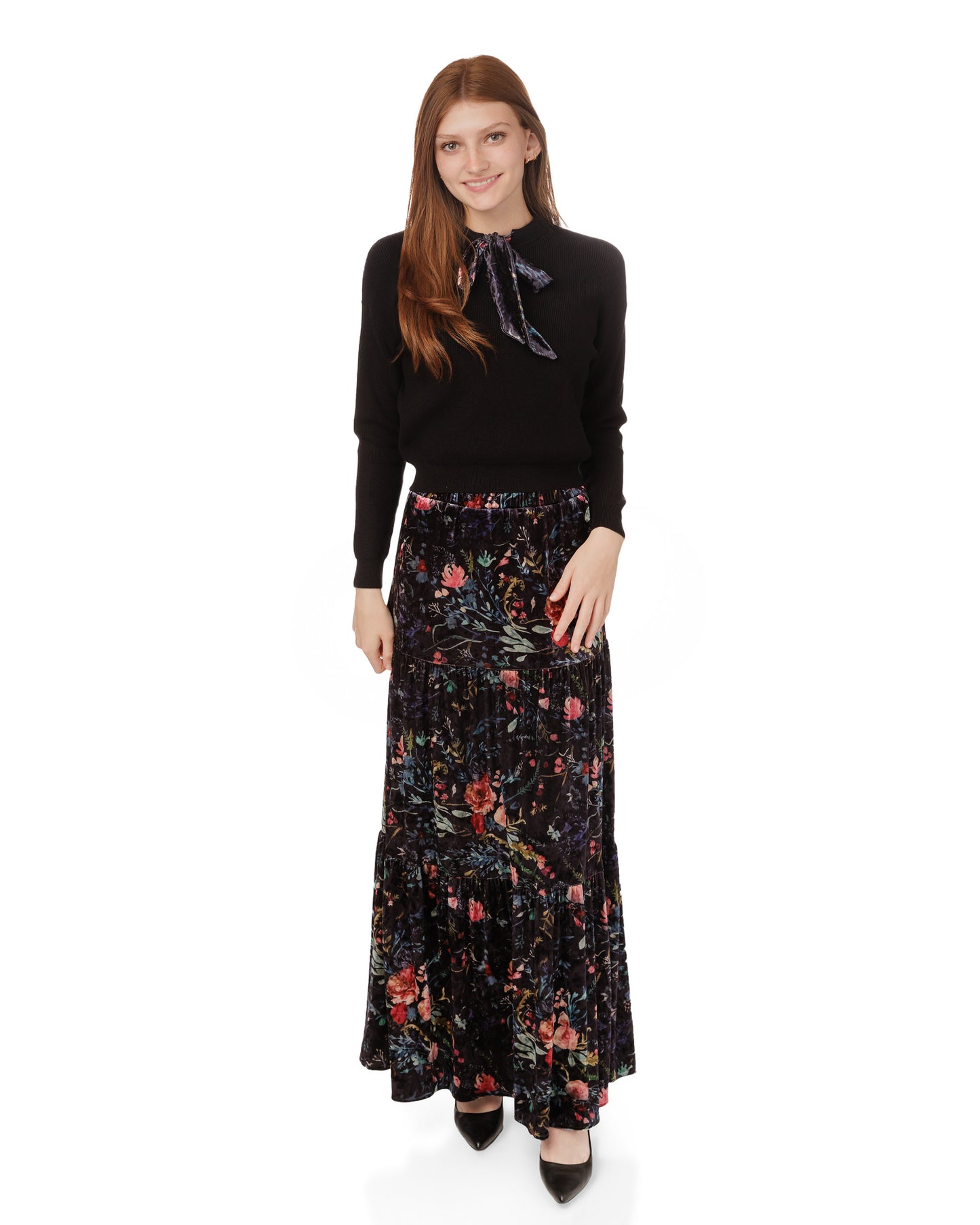 Velvet Skirt With Multi Colored Floral Print