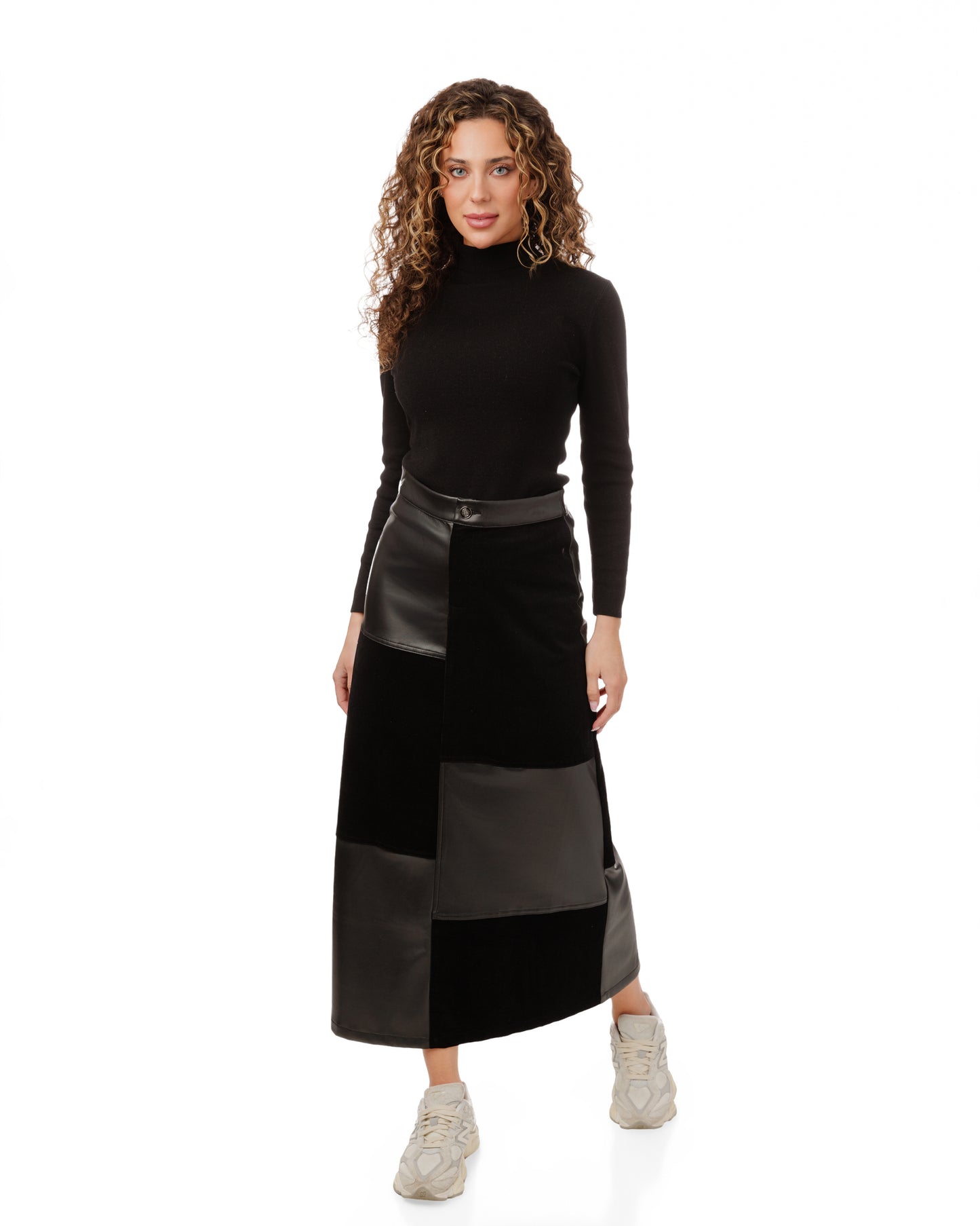 Leather And Suede Patched Skirt