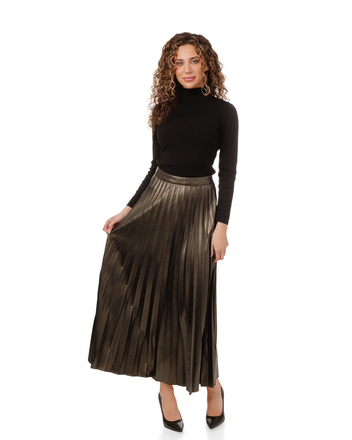 Gold Pleated Leather Skirt