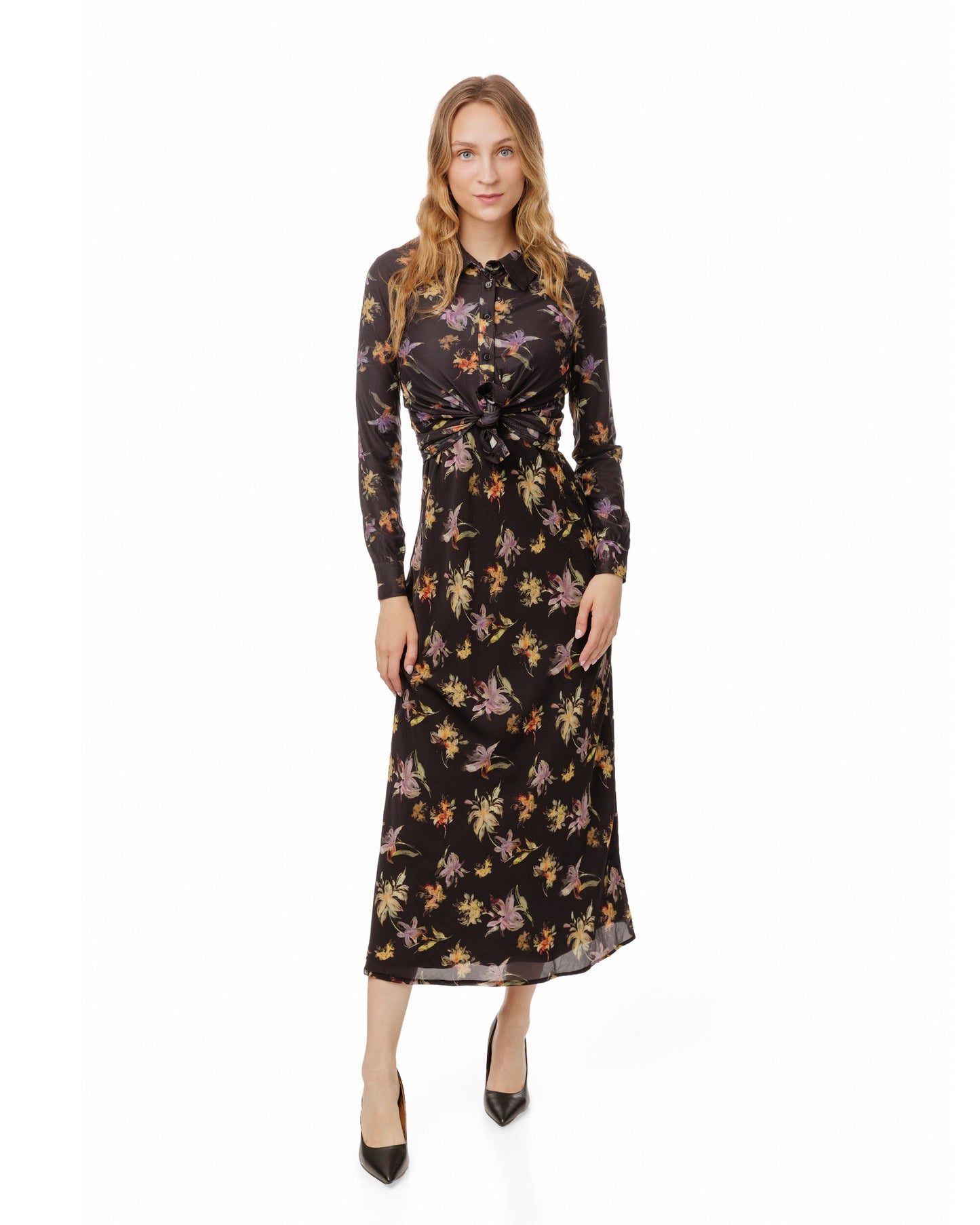 Black Floral Printed Overlay Dress