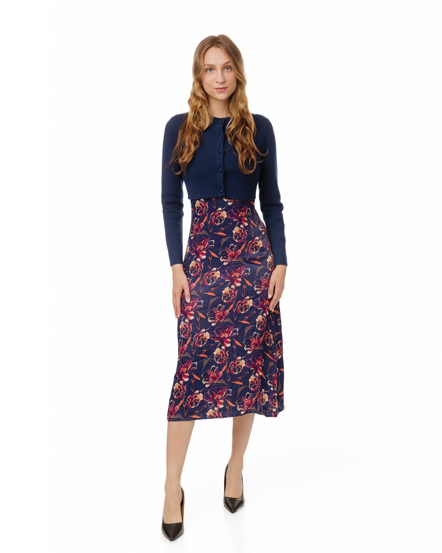 Navy Printed Overlay Dress