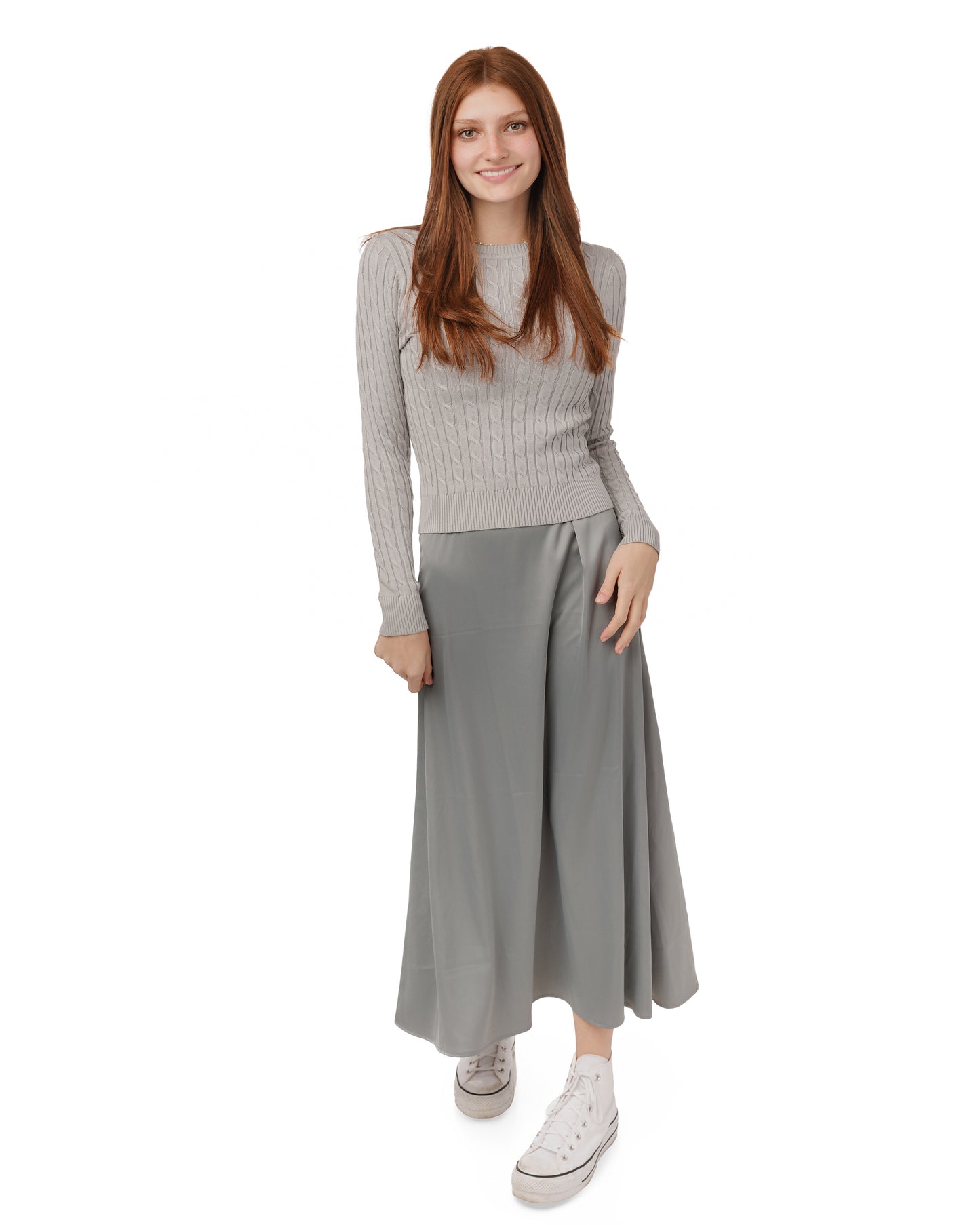 Cable Knit Sweater - Light Gray