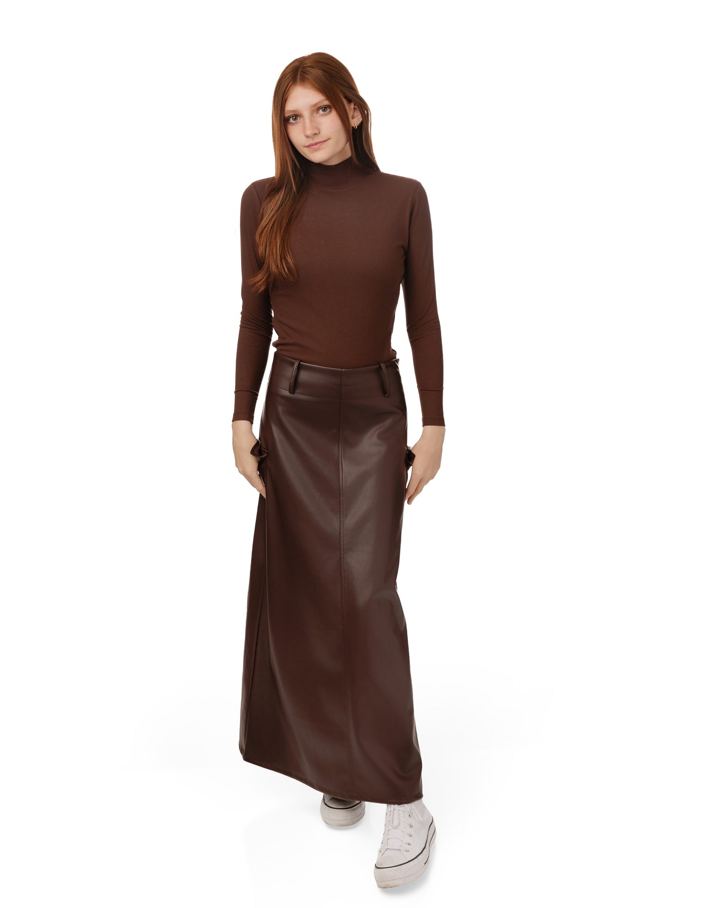 Ribbed Mock Neck - Brown