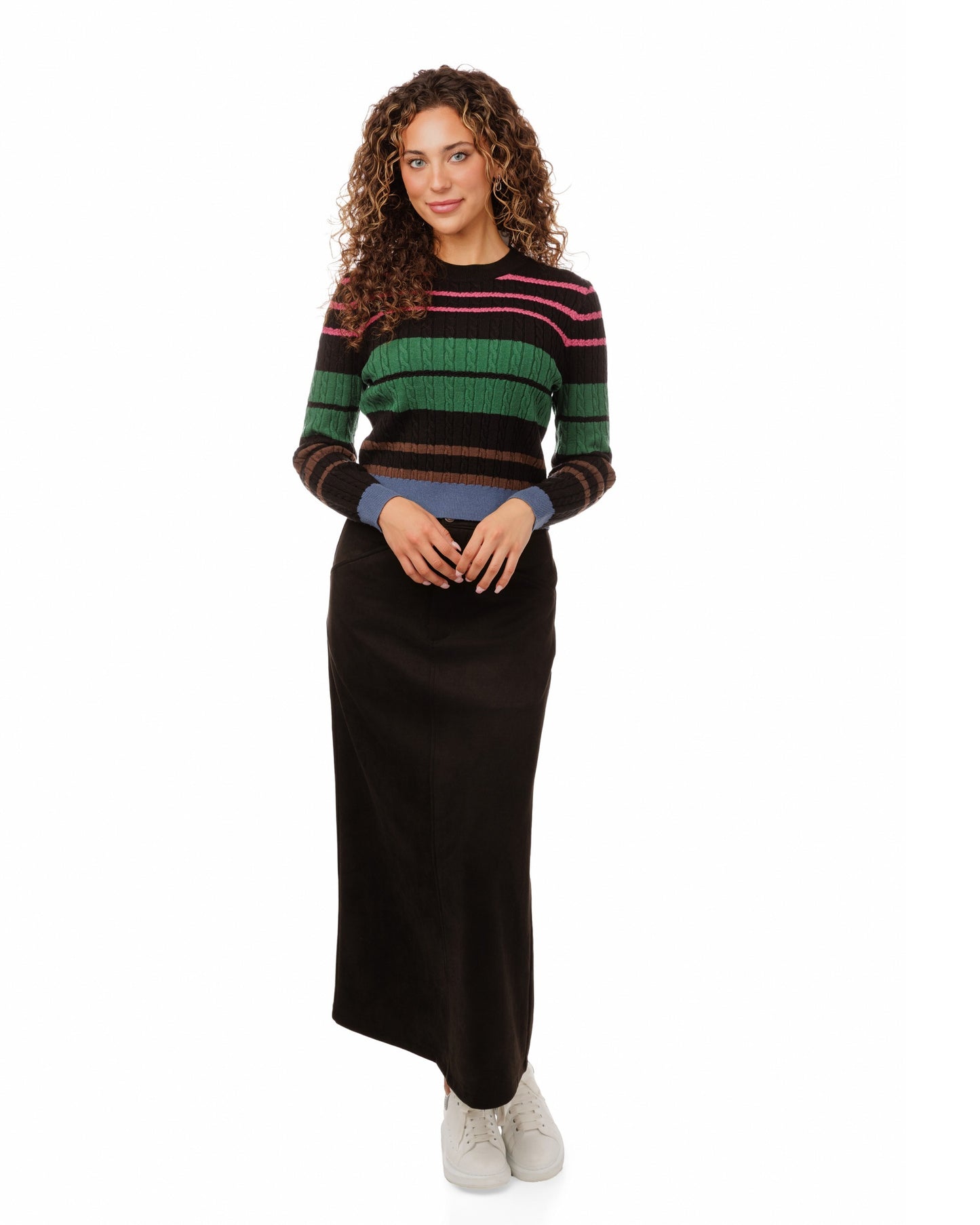 Suede A-Line Midi Skirt - Black