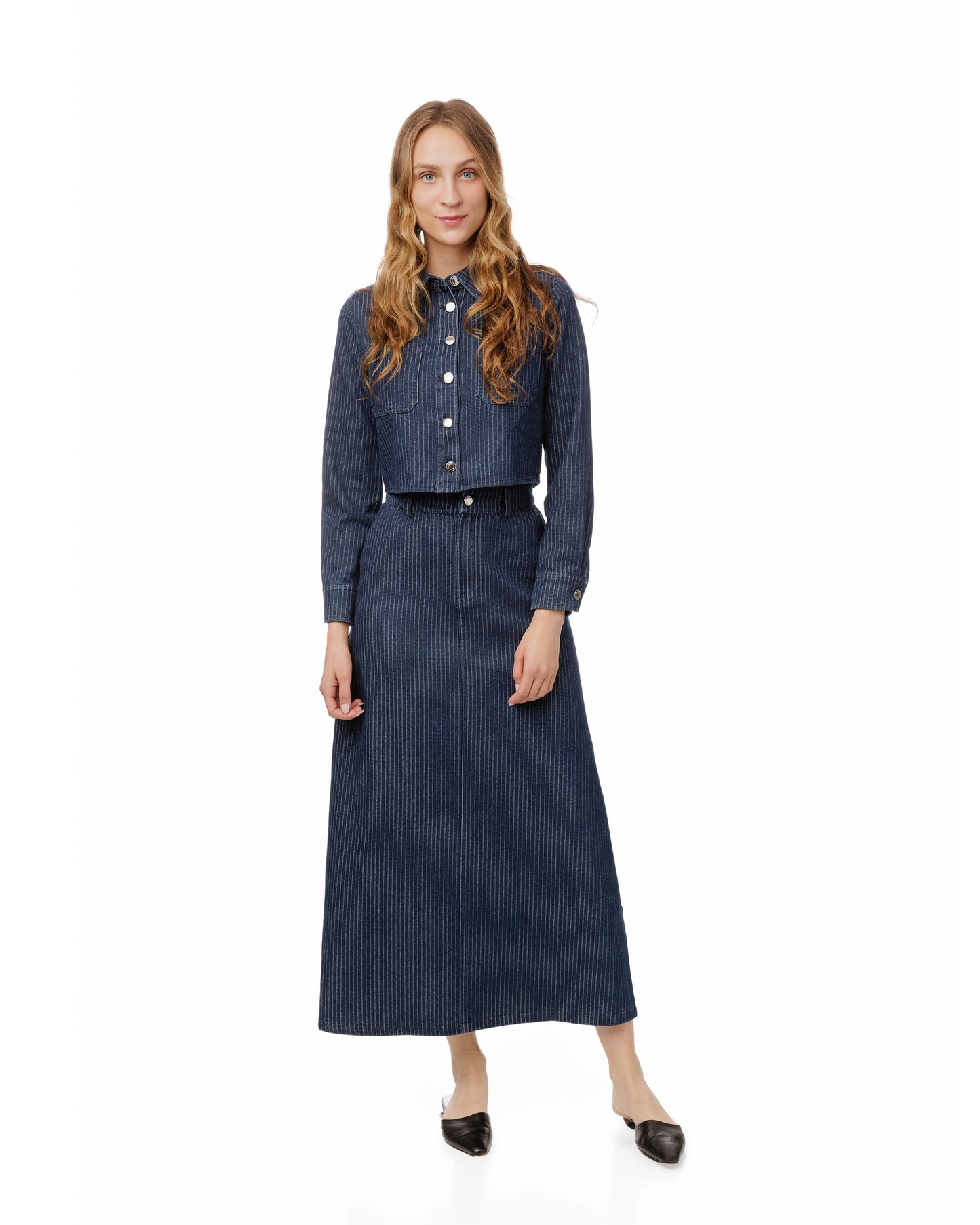 Denim Pin Stripe Skirt - Blue