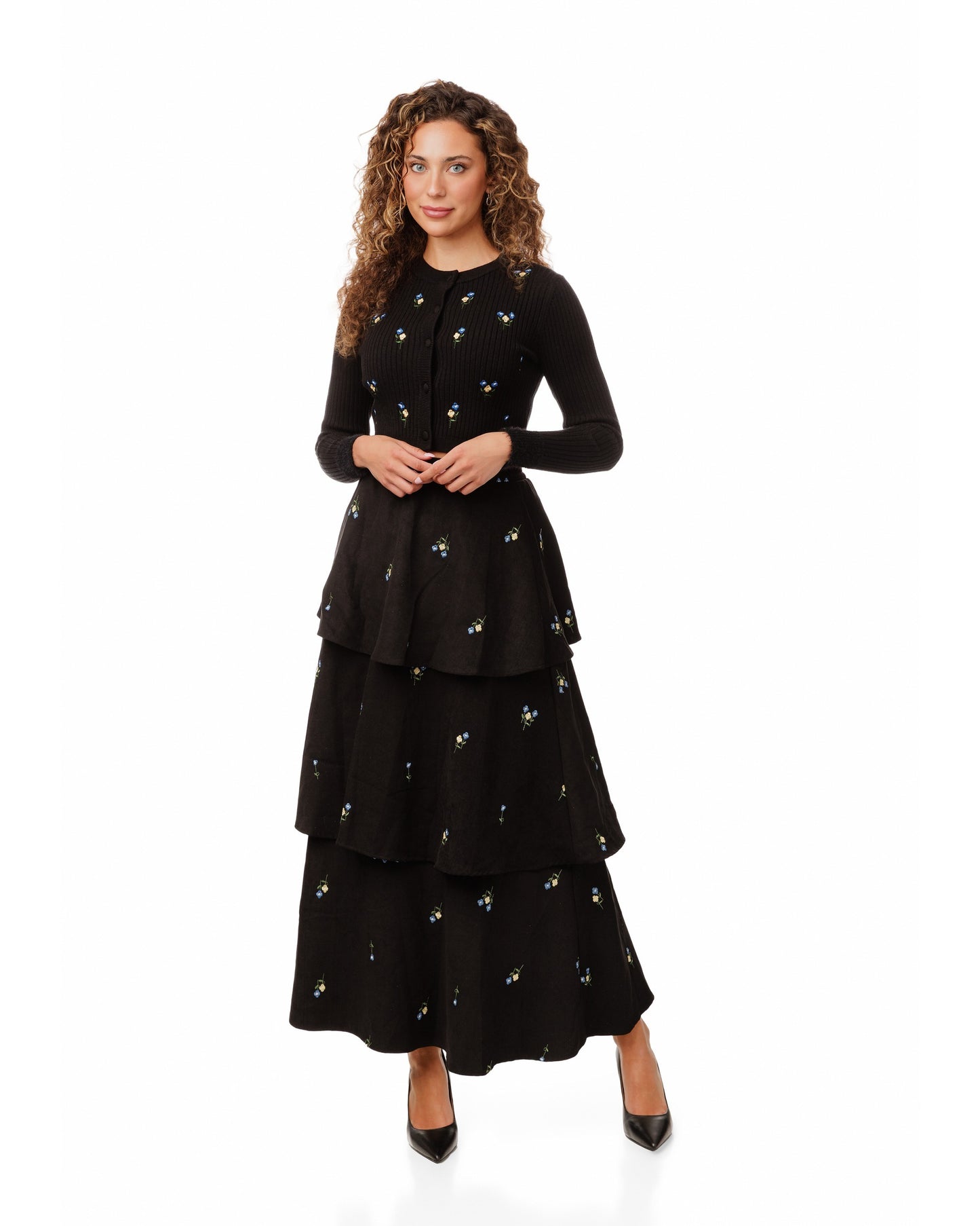 Black Mini Floral Embroidered Cardigan