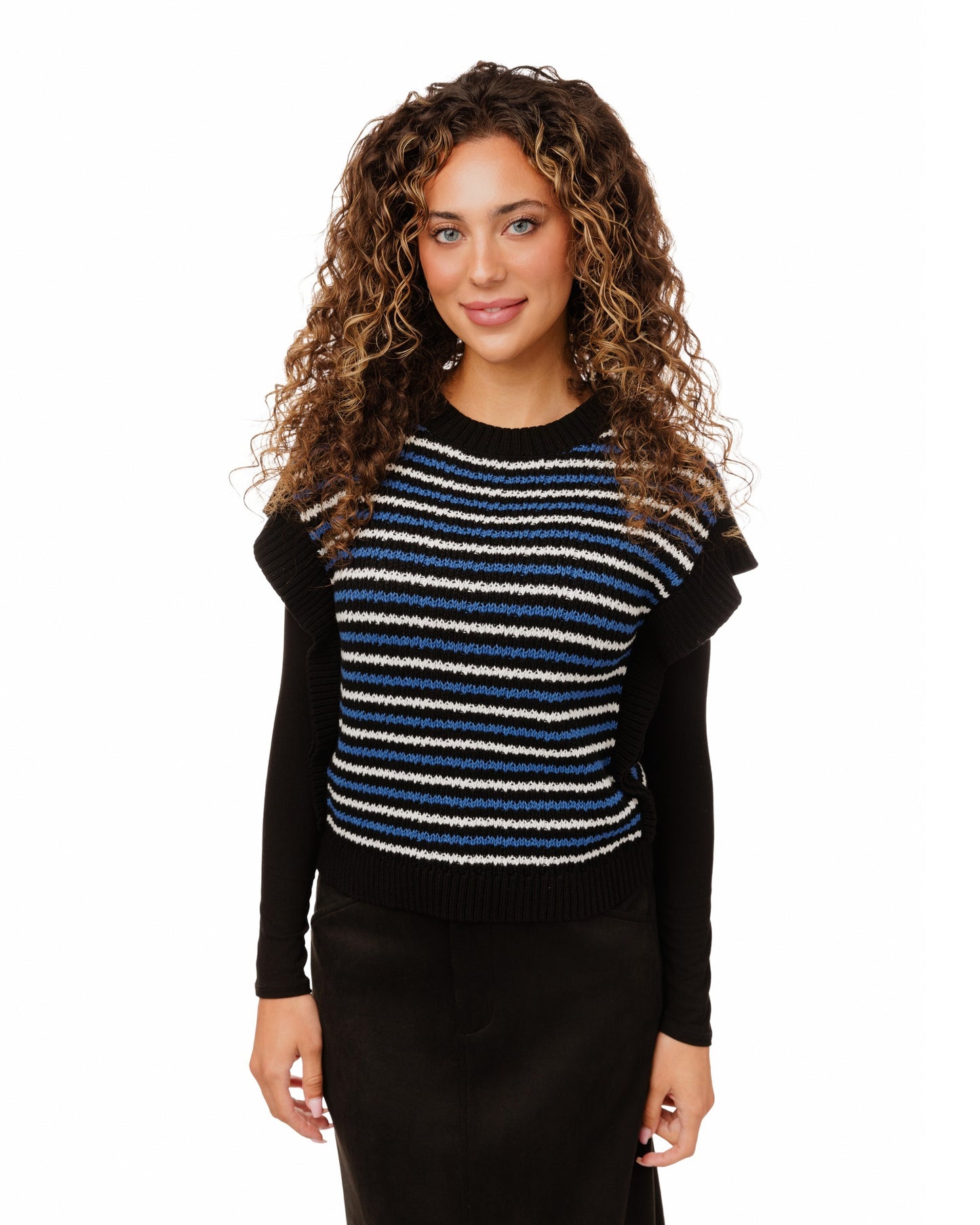 Blue And White Stripe Knit Vest