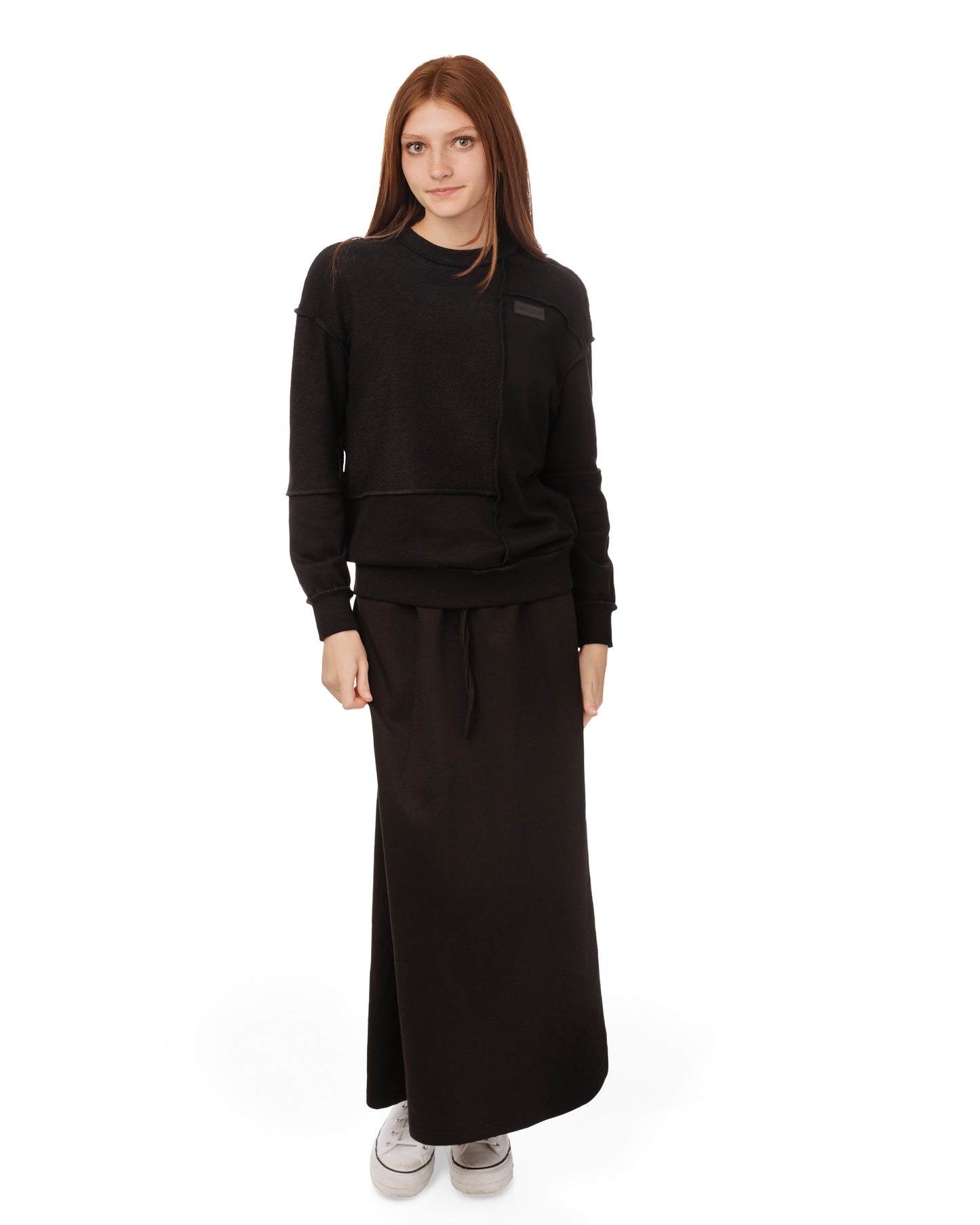 Black Raw Edge Straight Skirt