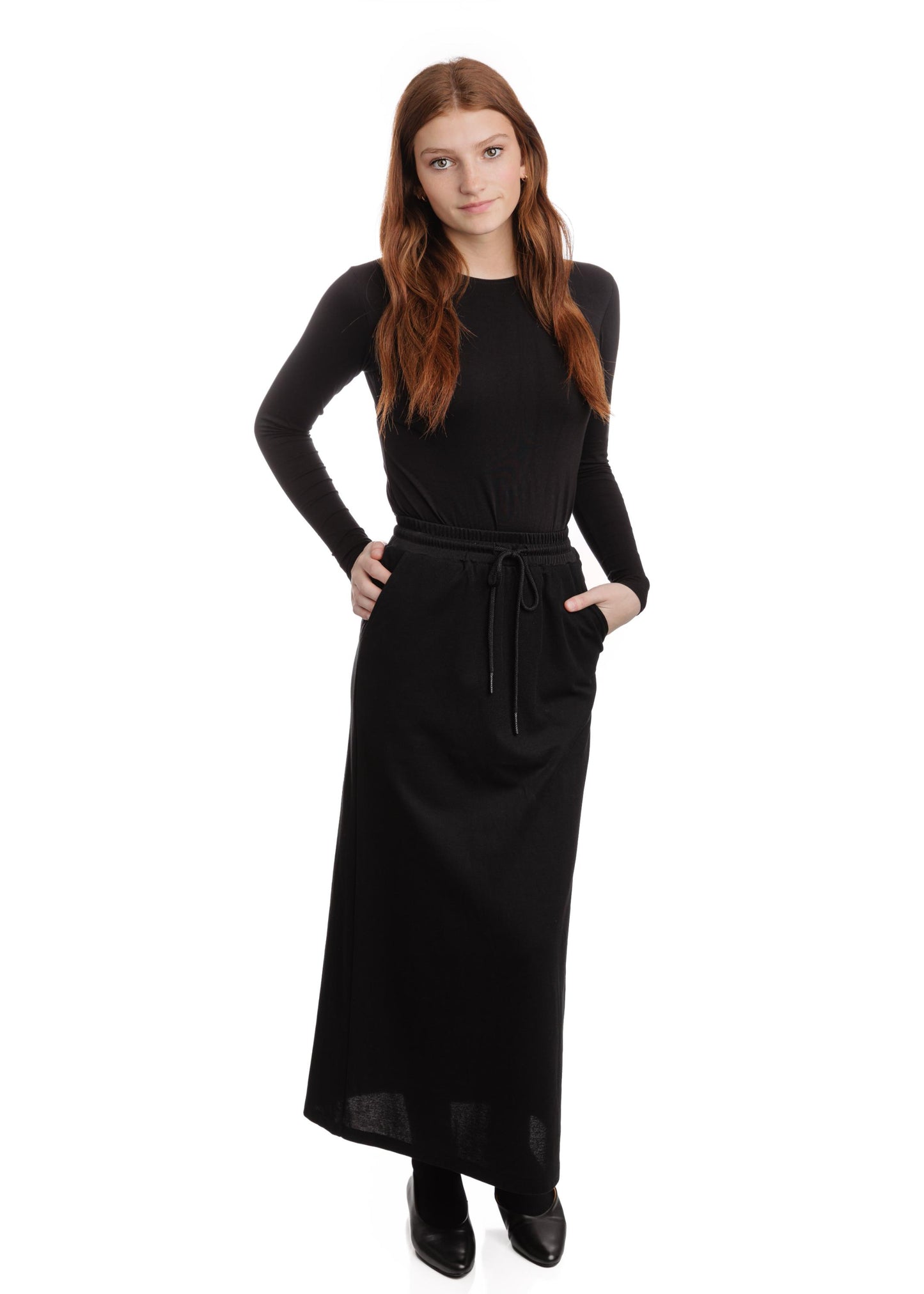 Casual Skirt With Drawstring - Black