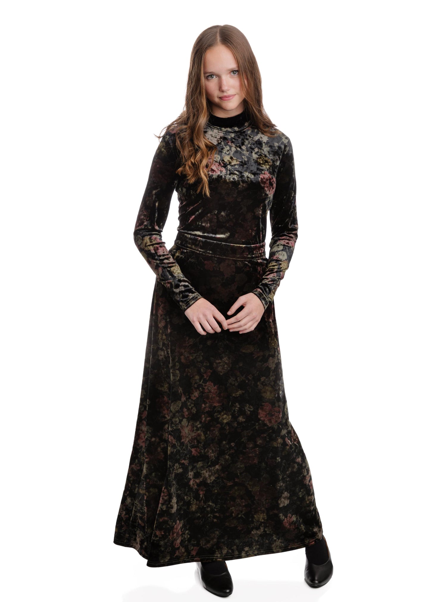 Floral Velour Mock-Neck Top - Black