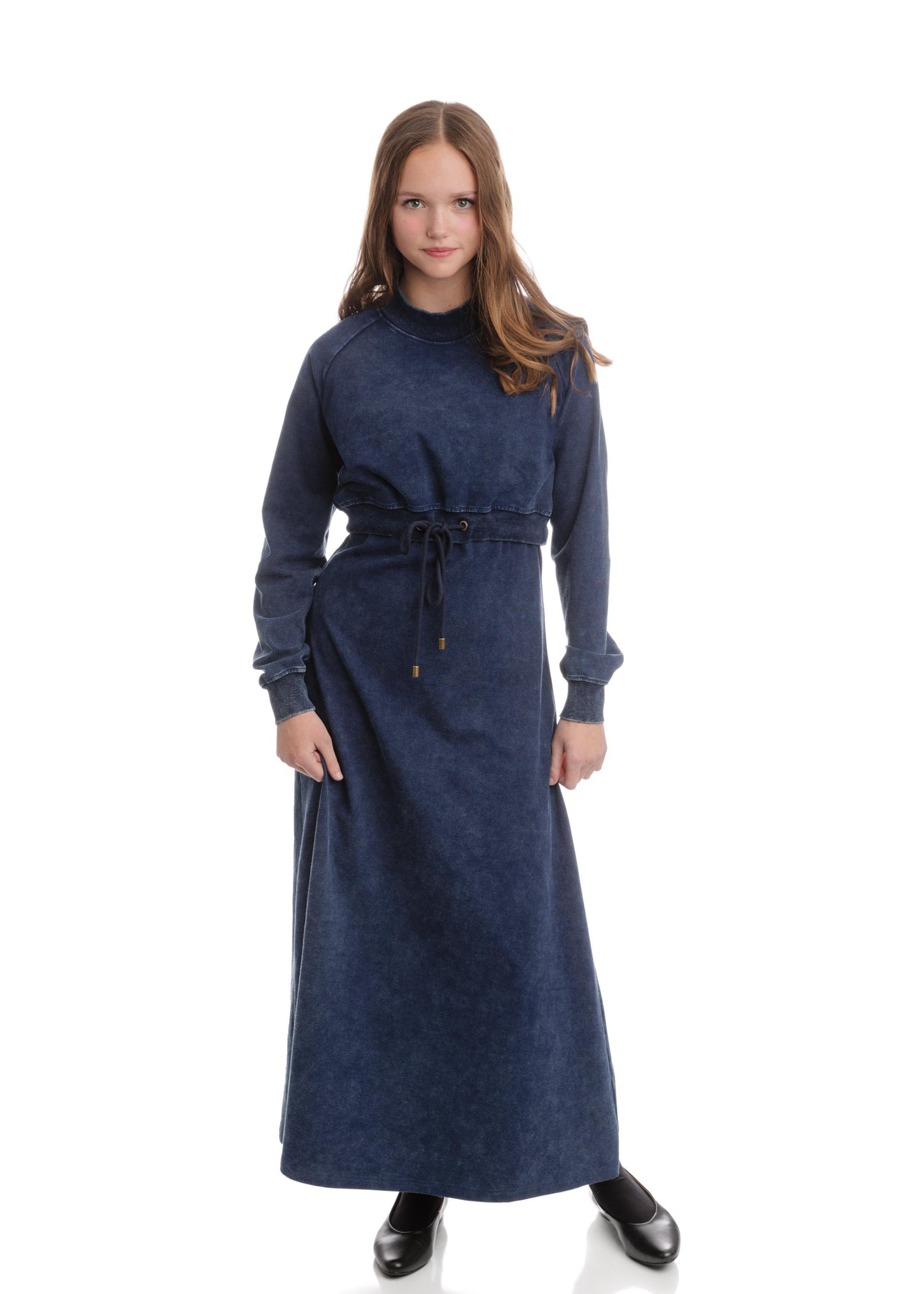 Acid Wash Faux Two Piece Dress - Navy