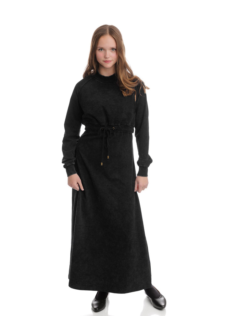 Acid Wash Faux Two Piece Dress - Black