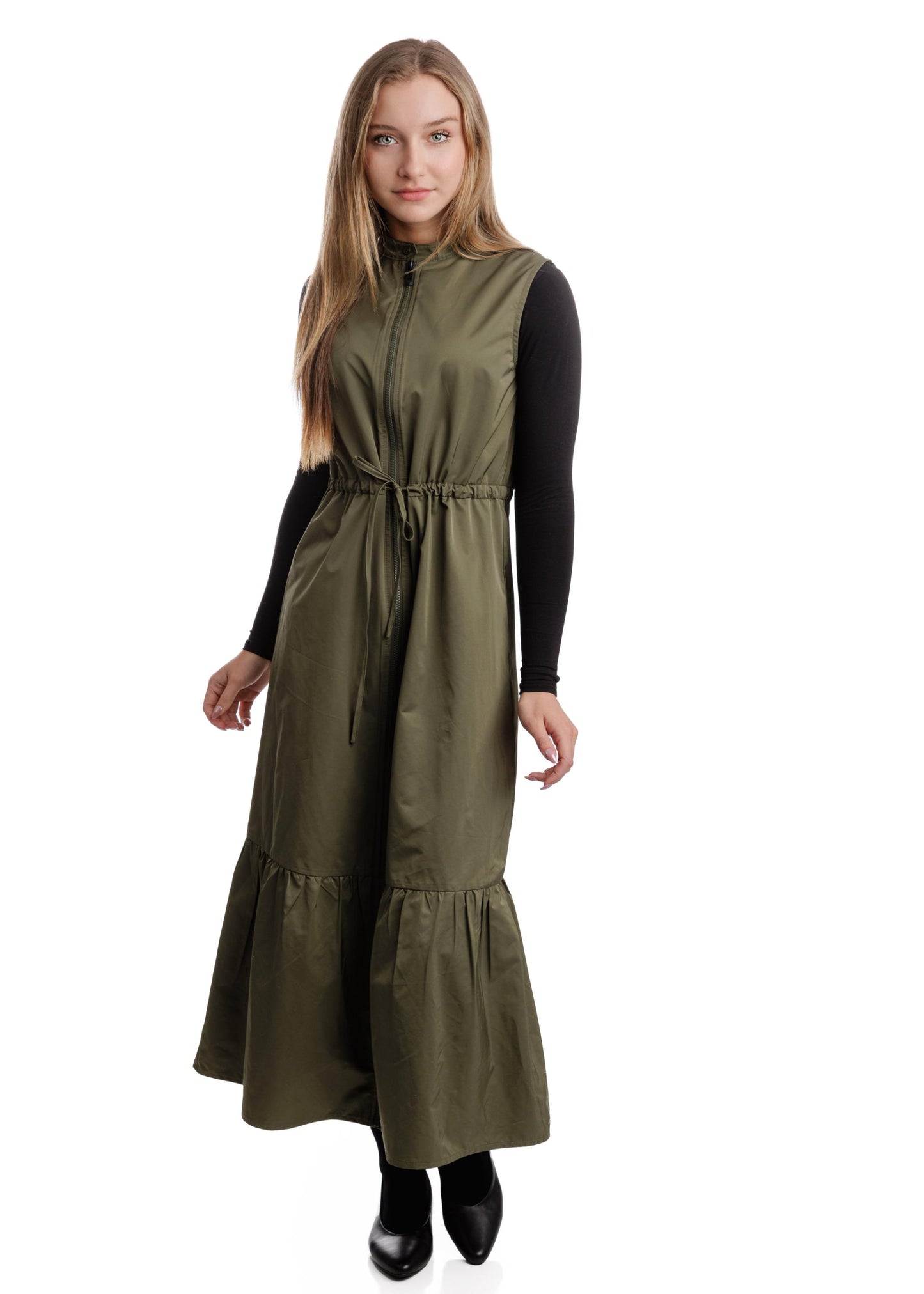 Solid Jumper With Exposed Zipper - Olive