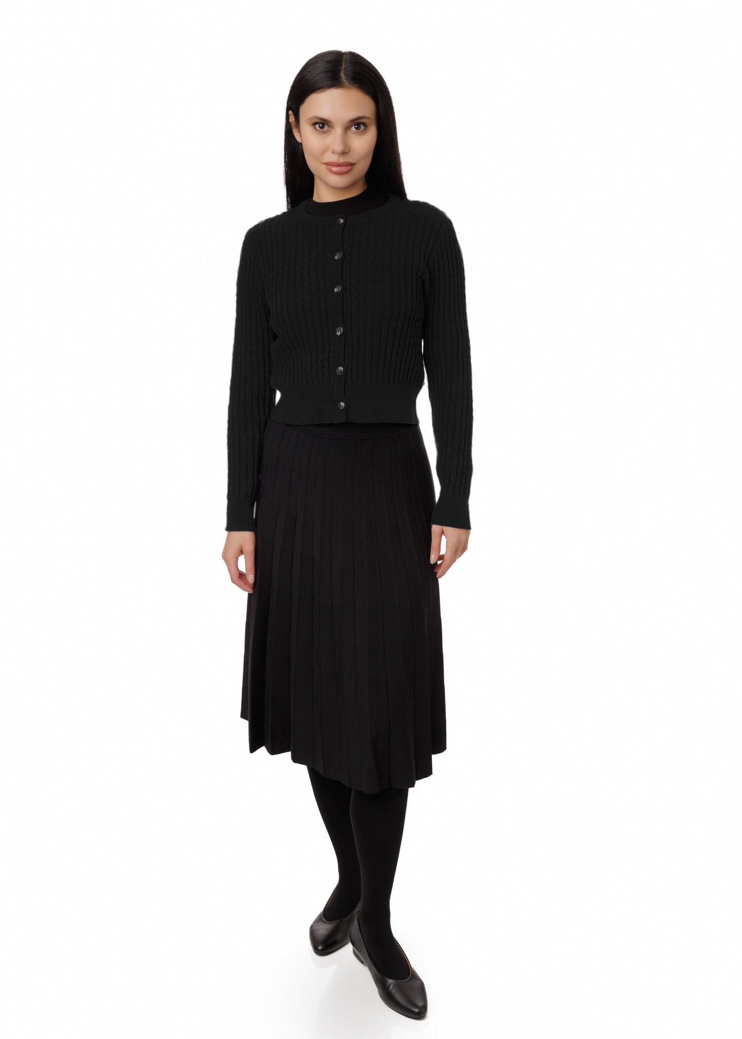 Cable Knit Sweater - Black - WW47611-C