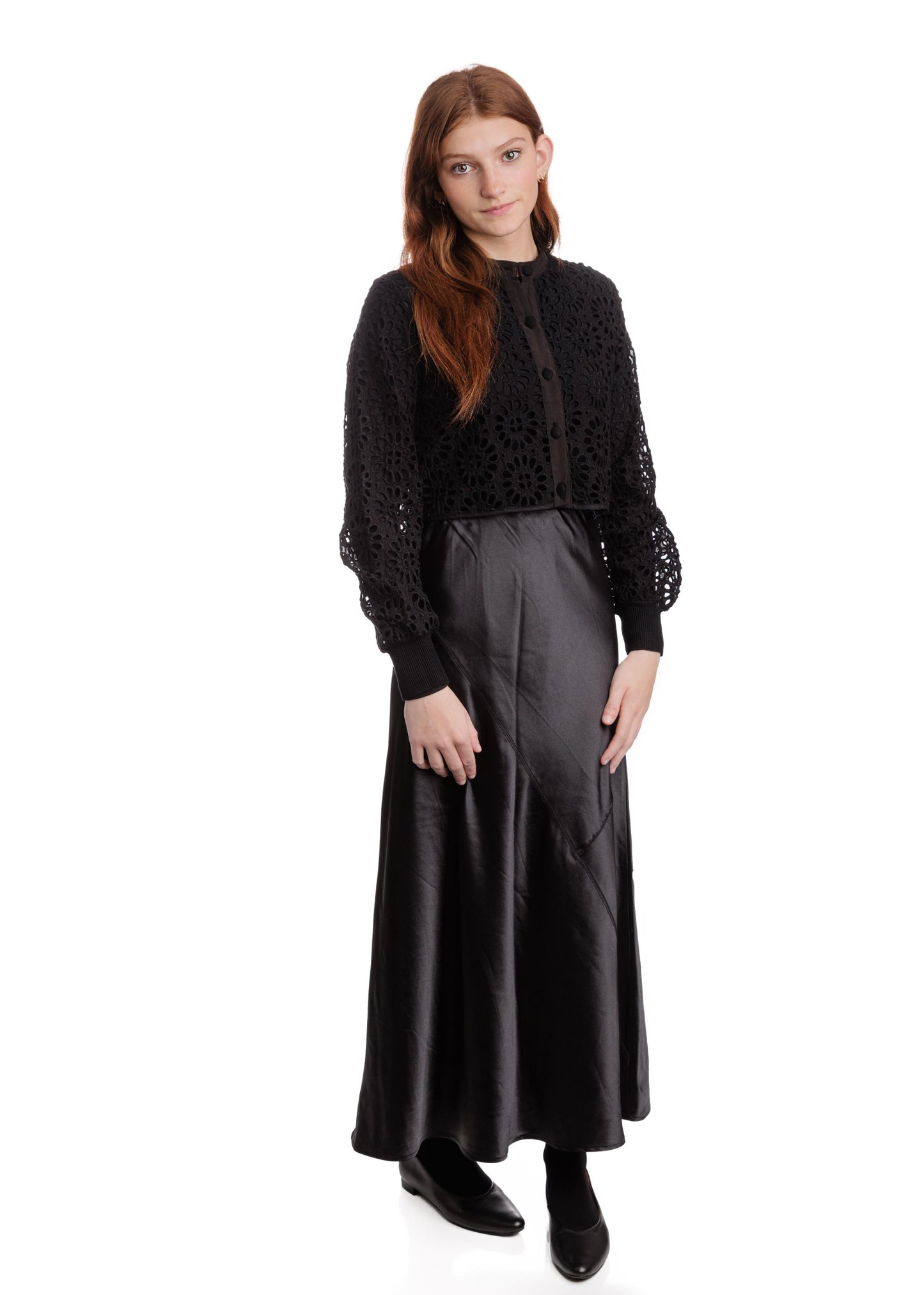 Black Eyelet Cropped Shirt