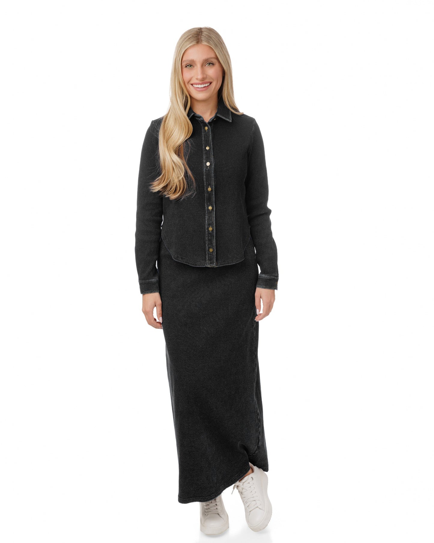 Ribbed Denim Skirt - Black