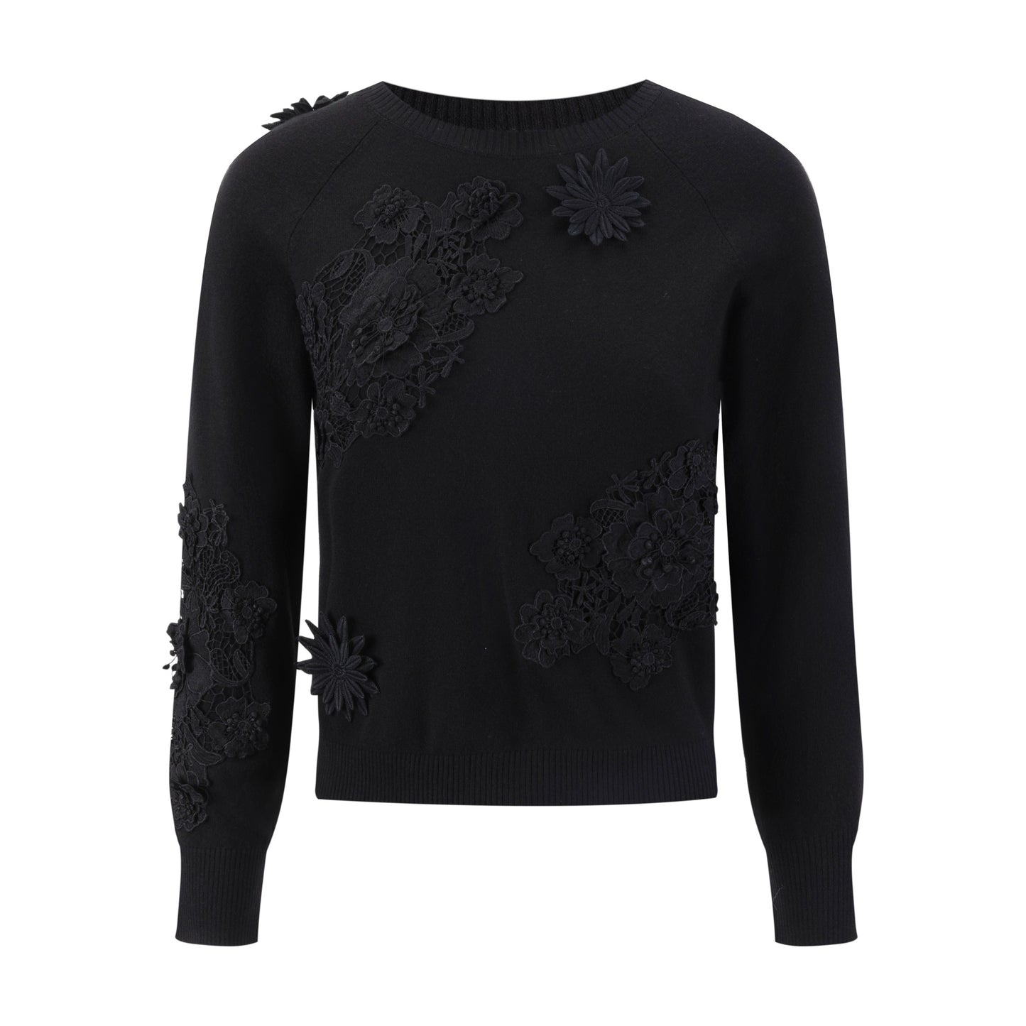 Black Knit With 3D Floral Details