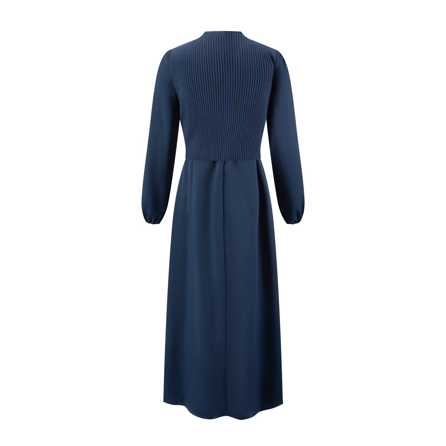 Blue Embroidered Dress With Knit Vest Overlay