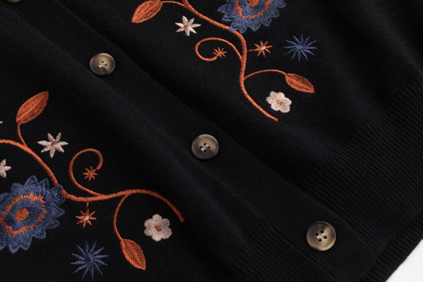 Cardigan With Cognac Embroidery - Black