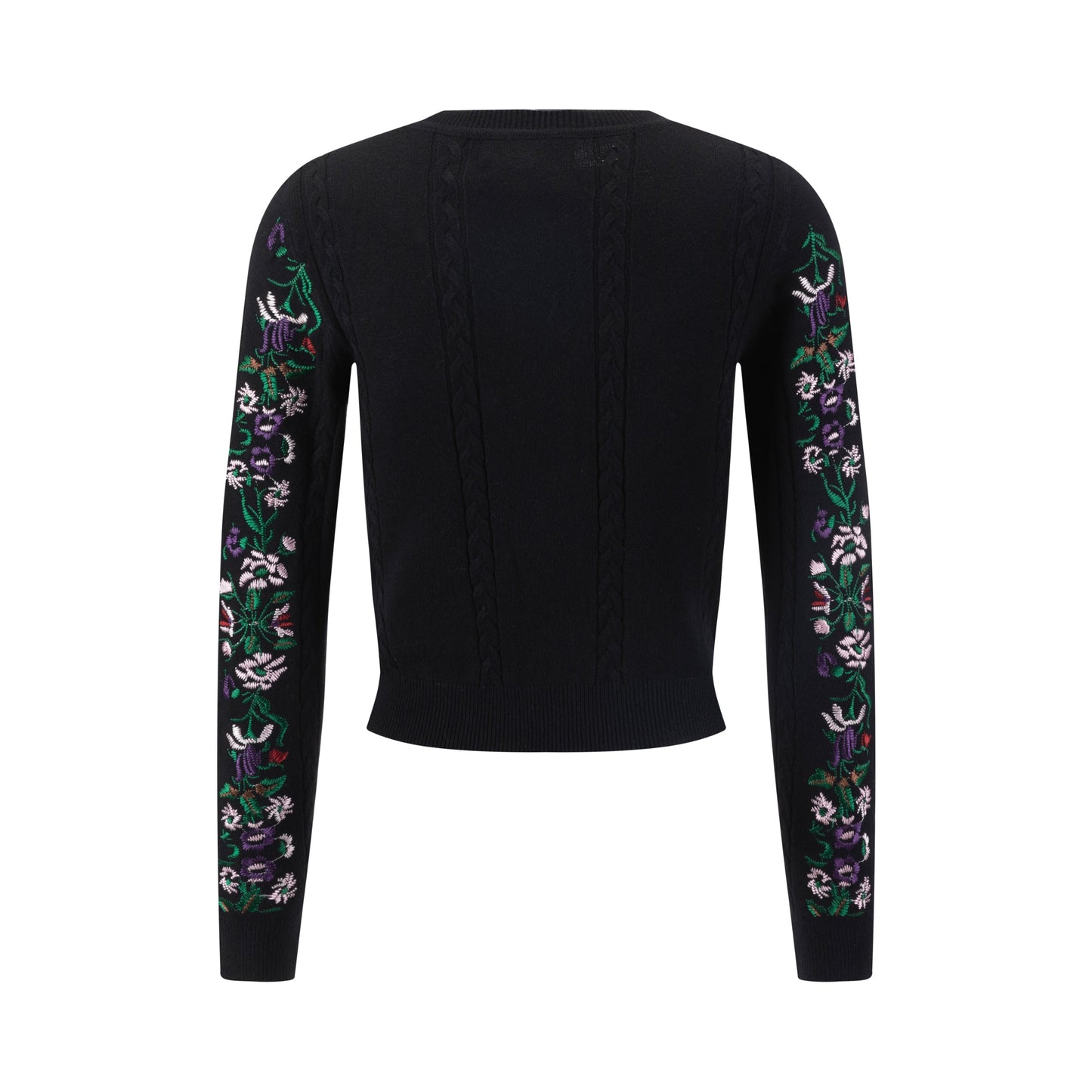 Sweater With Multi Colored Floral Embroidery - Black