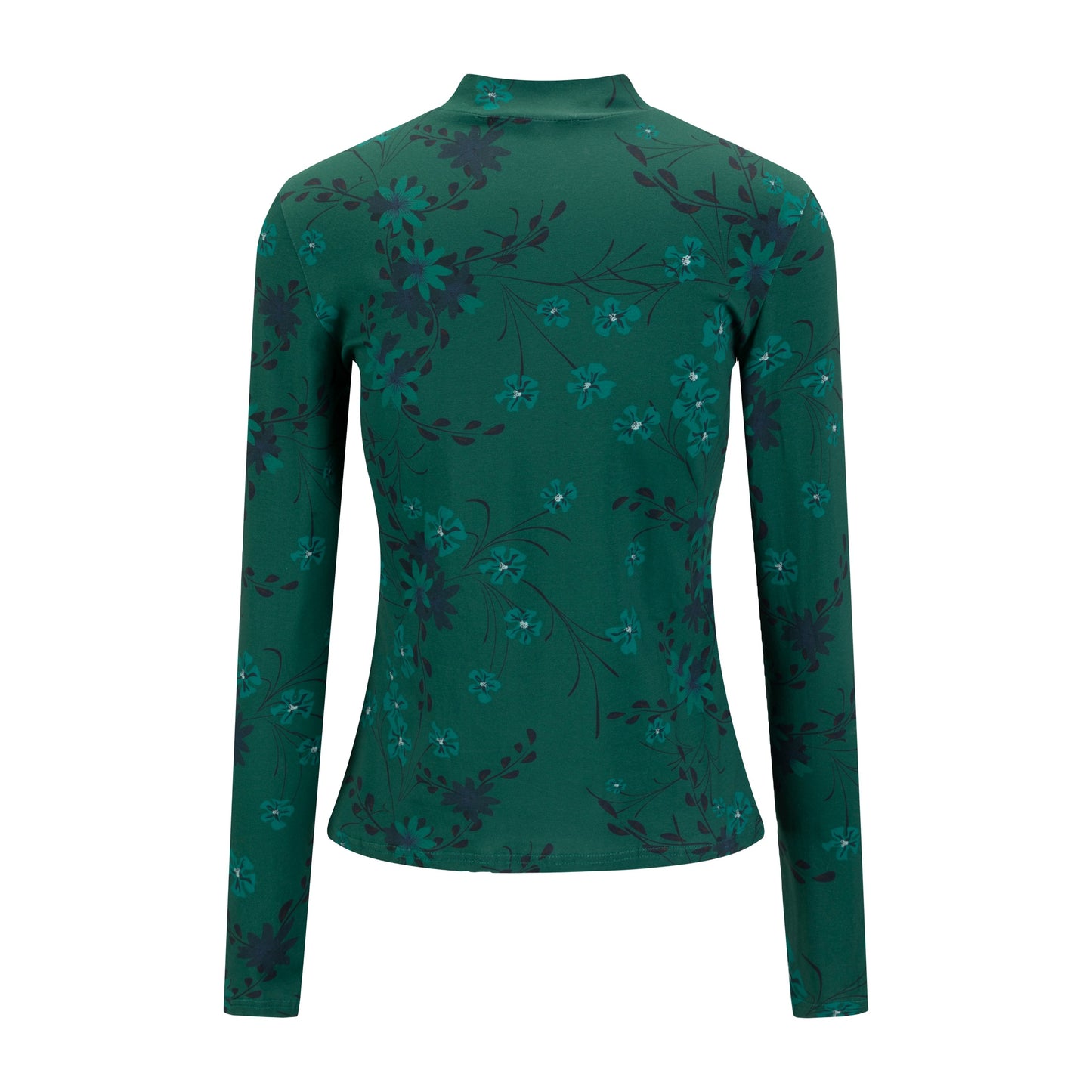 Green Floral Printed Mock Neck