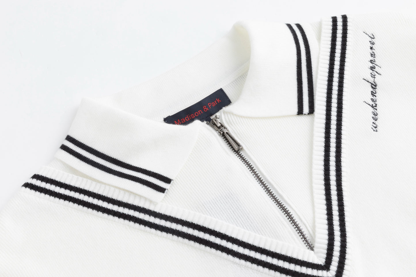 White Knit Collared Sweater With Patches