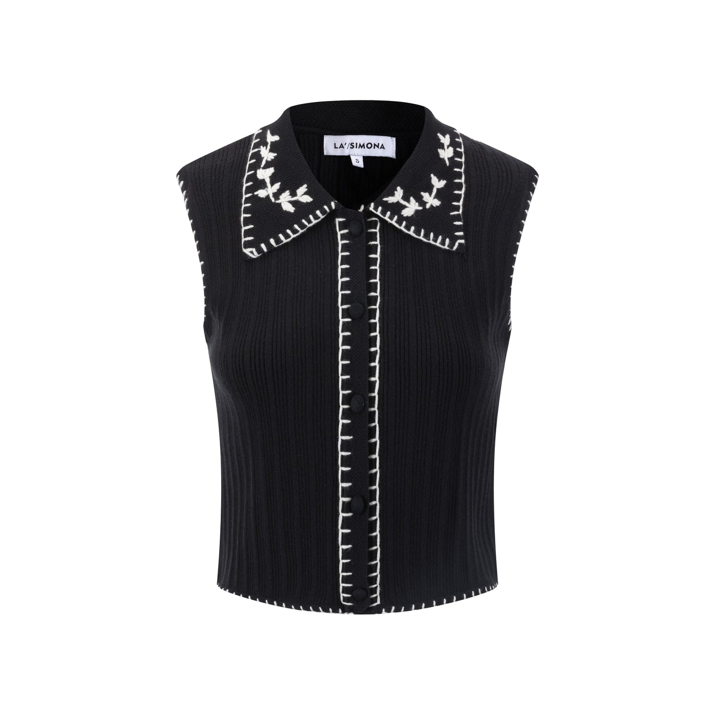 Black And Cream Embroidered Vest