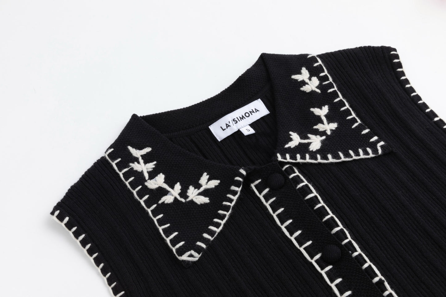 Black And Cream Embroidered Vest