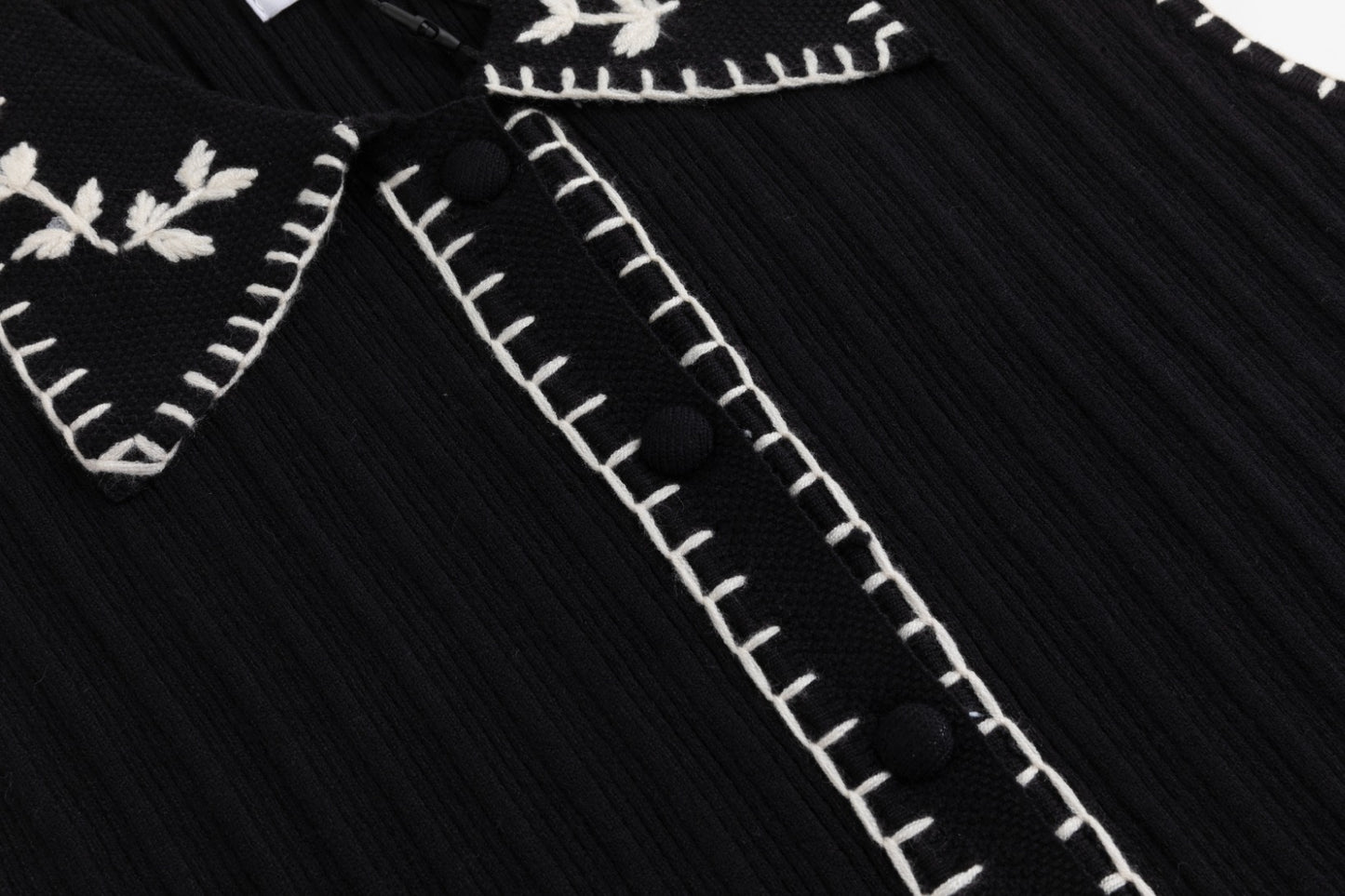 Black And Cream Embroidered Vest