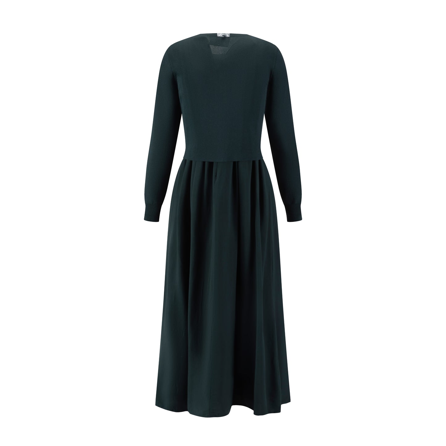 Green Wool Dress With Green Knit Cardigan Overlay