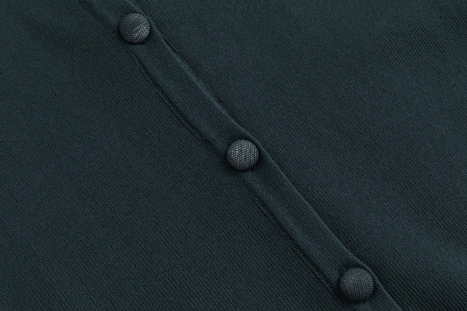 Green Wool Dress With Green Knit Cardigan Overlay