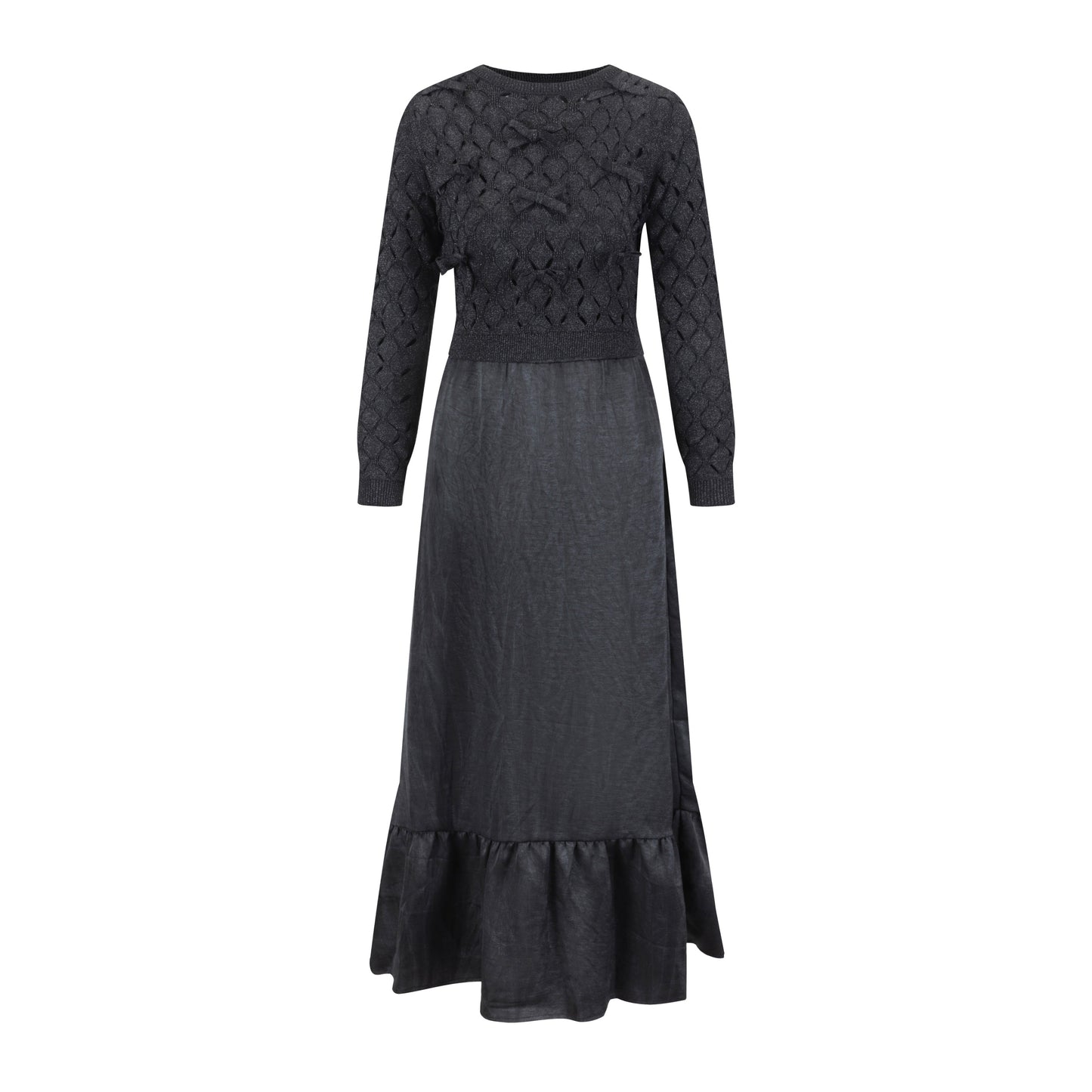 Black Dress With Metallic Knit Overlay