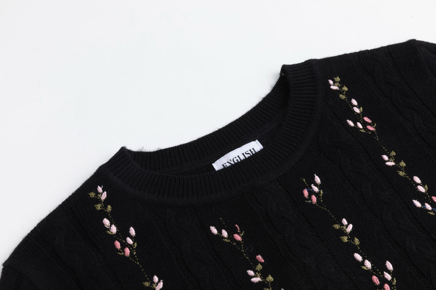 Floral Panelled Embroidered Knit Top - Black
