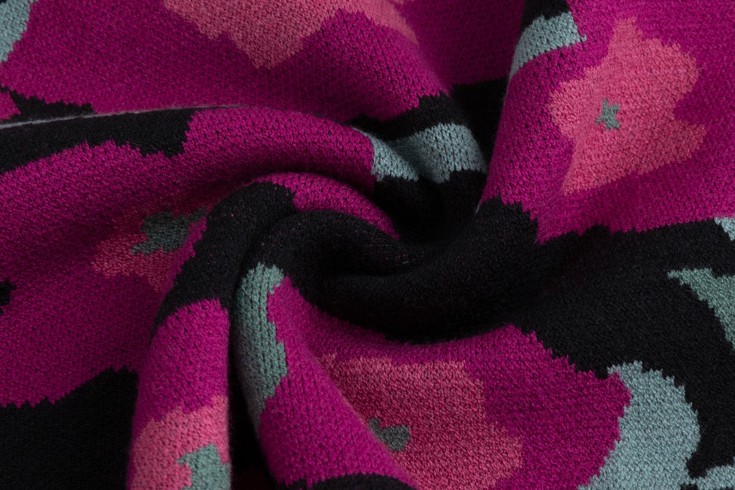 Black Knit Sweater With Pink And Green Floral Print