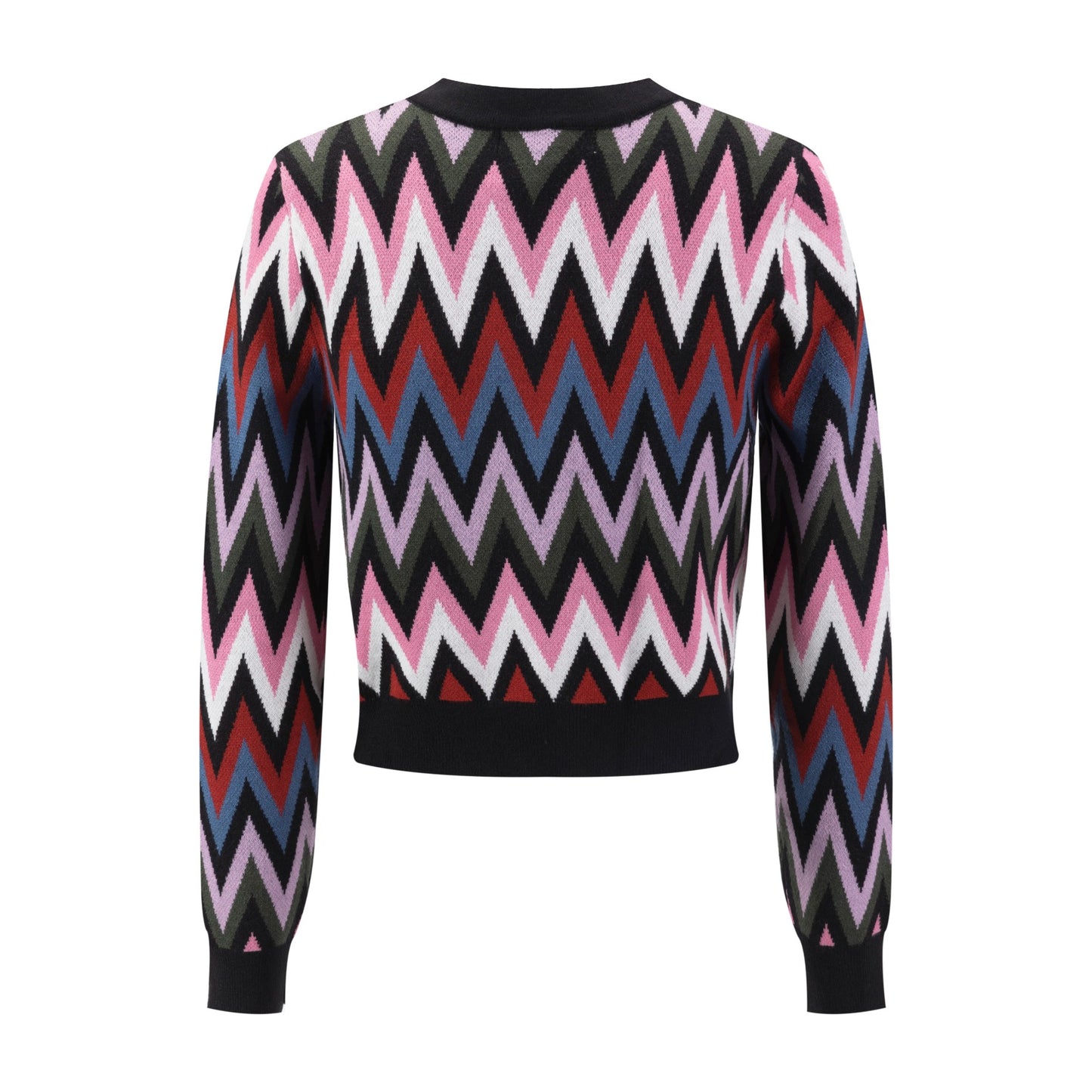 Black Sweater With Multi Colored Zig Zag Print