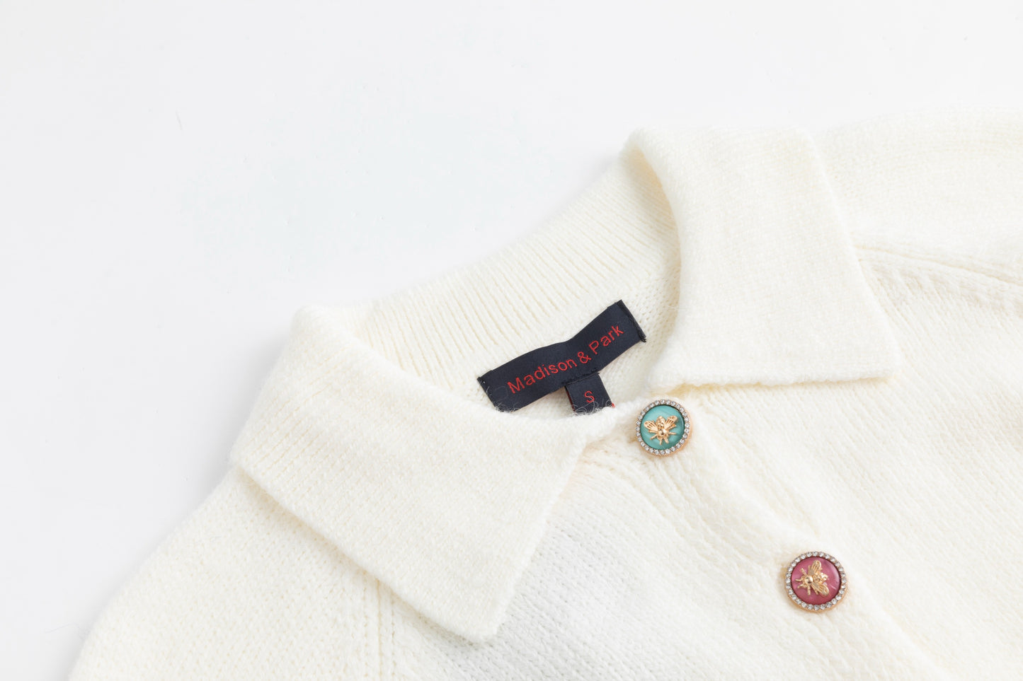 Colored Bee Button Knit Cardigan - Ivory