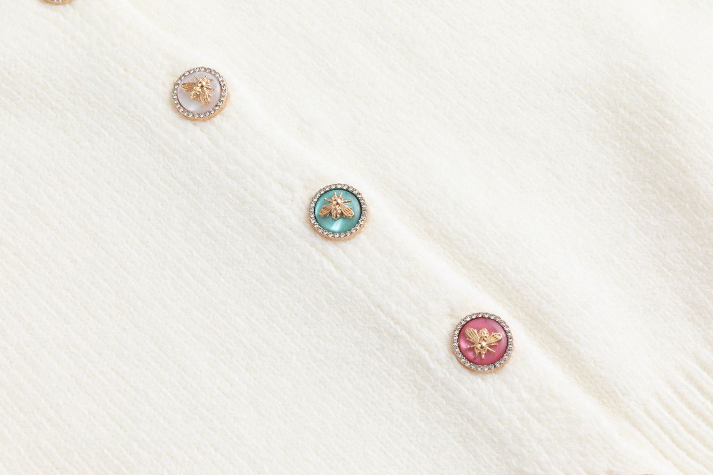 Colored Bee Button Knit Cardigan - Ivory