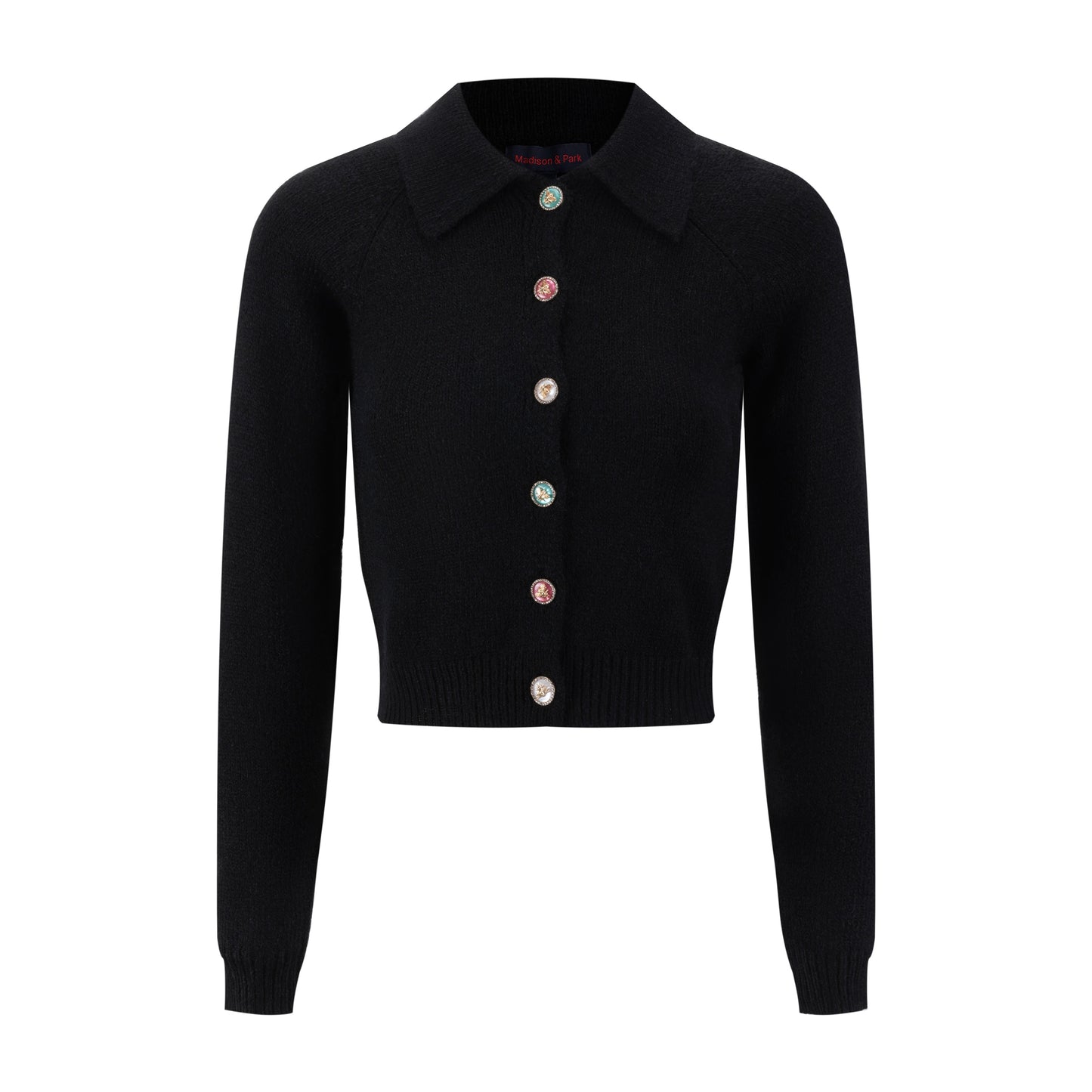Colored Bee Button Knit Cardigan - Black
