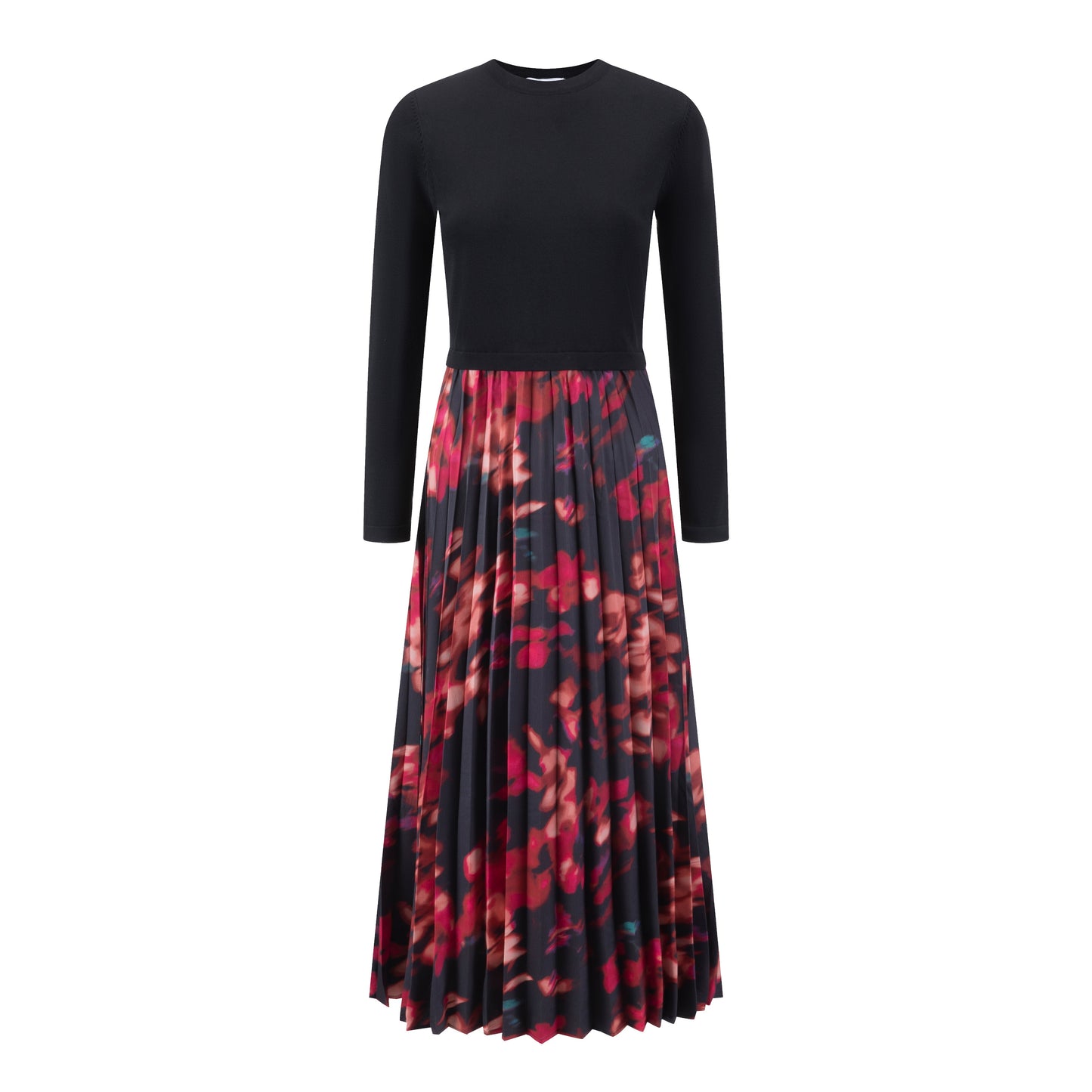 Black And Pink Abstract Dress With Black Attached Knit