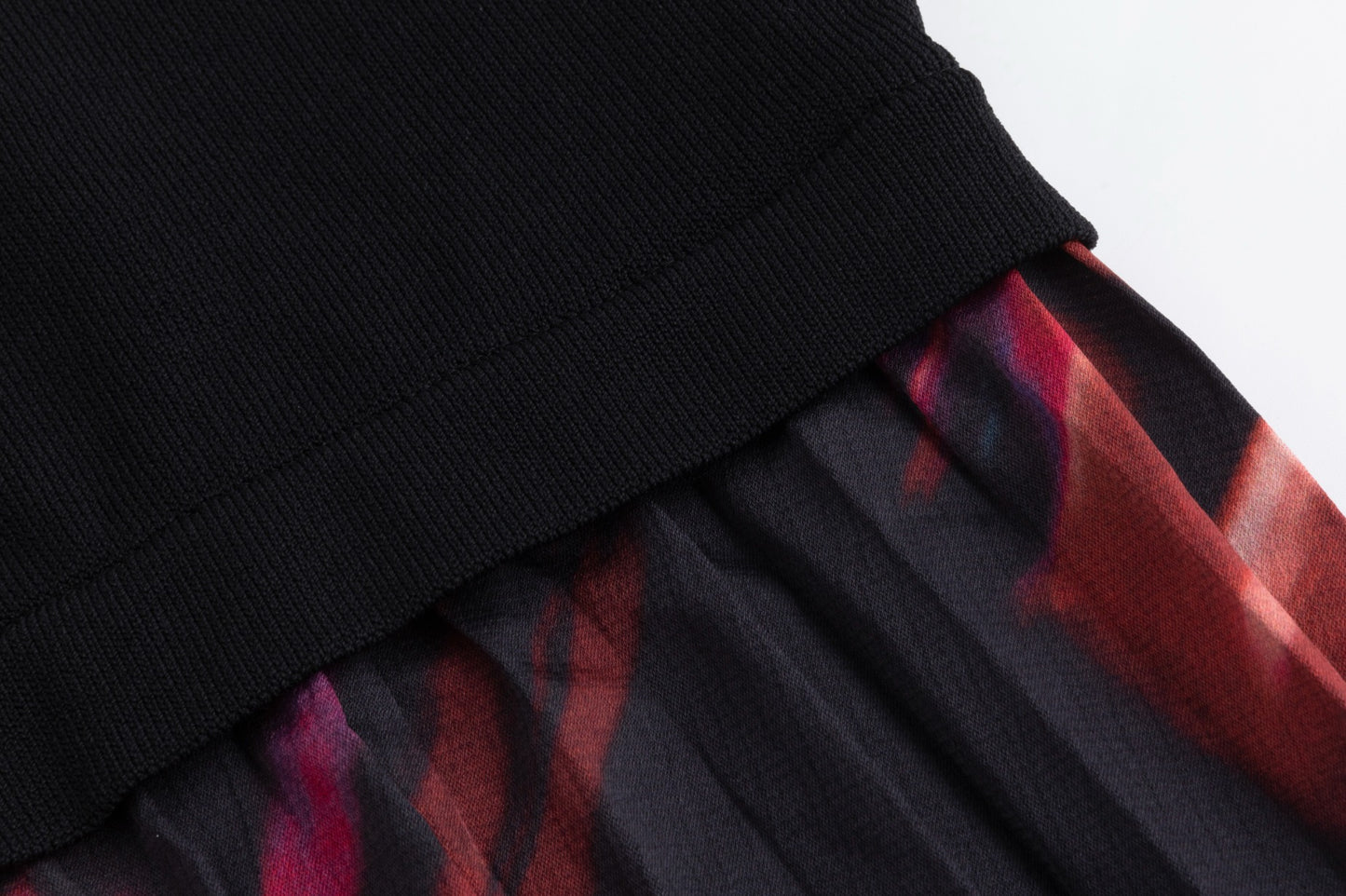 Black And Pink Abstract Dress With Black Attached Knit