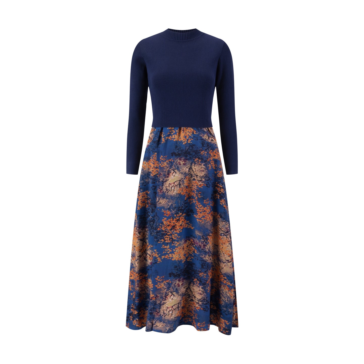 Orange And Blue Wool Jumper With Blue Knit Overlay