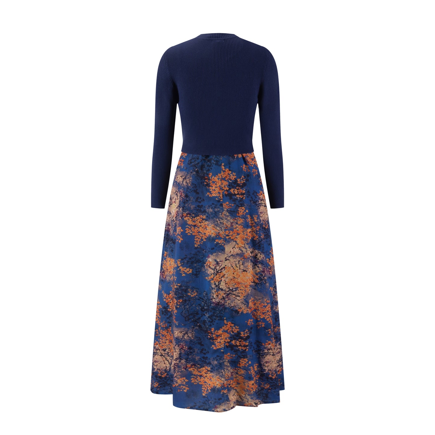 Orange And Blue Wool Jumper With Blue Knit Overlay