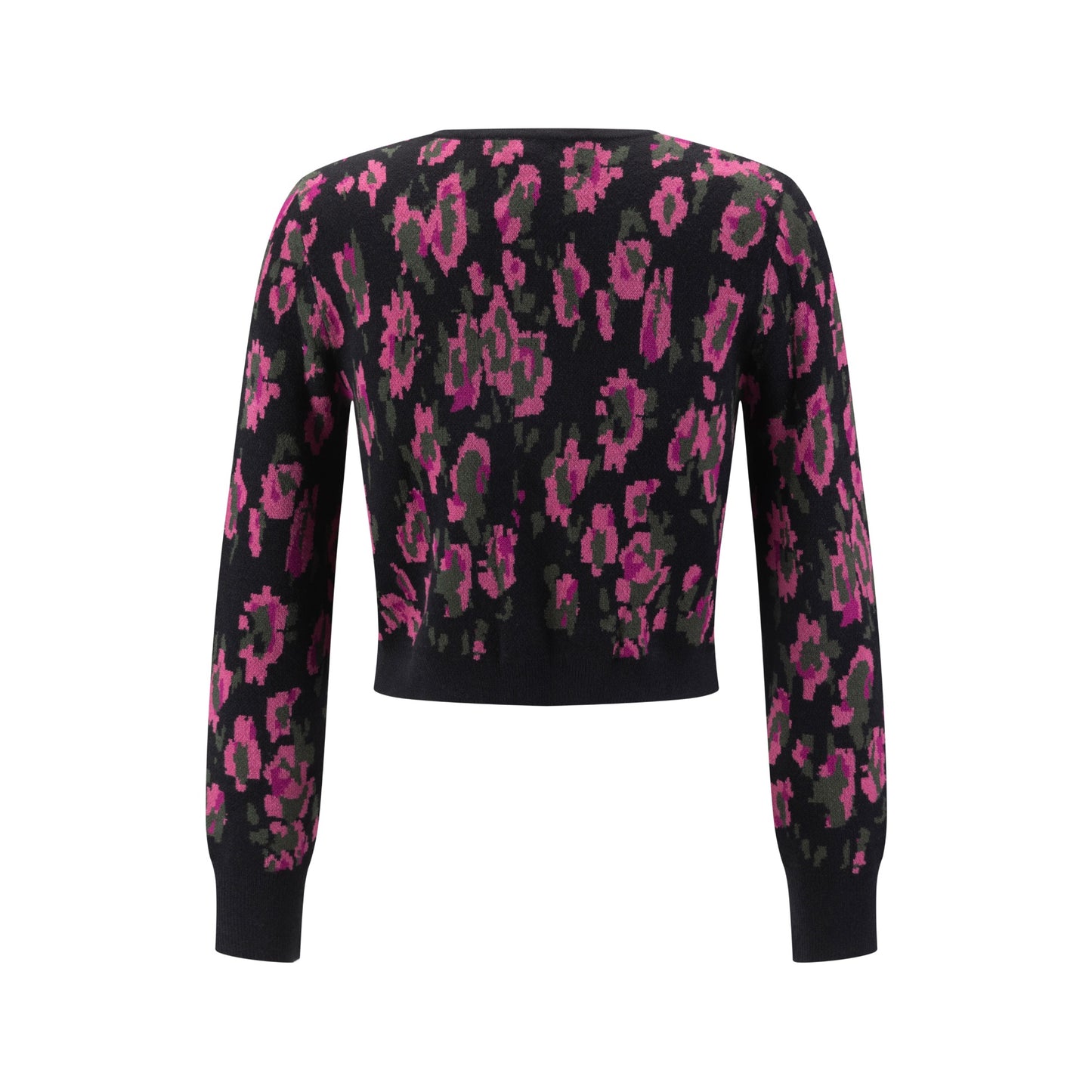 Black Knit Cardigan With Pink Print